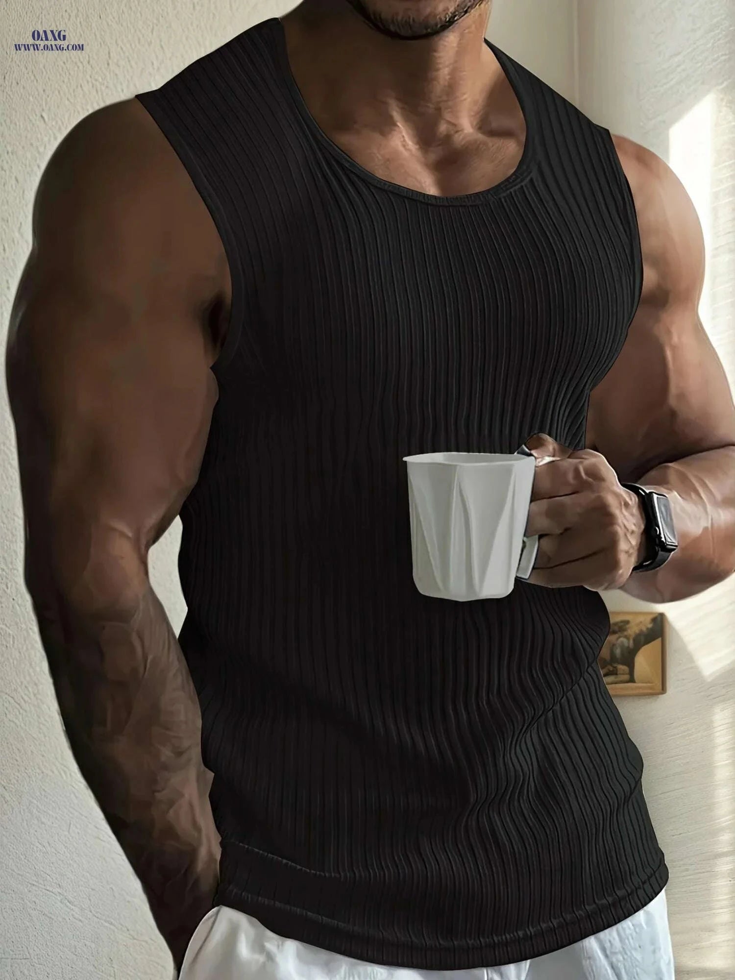 Men's Slim Fit Knit Tank Top - Breathable Sleeveless Gym Apparel   OAXG 