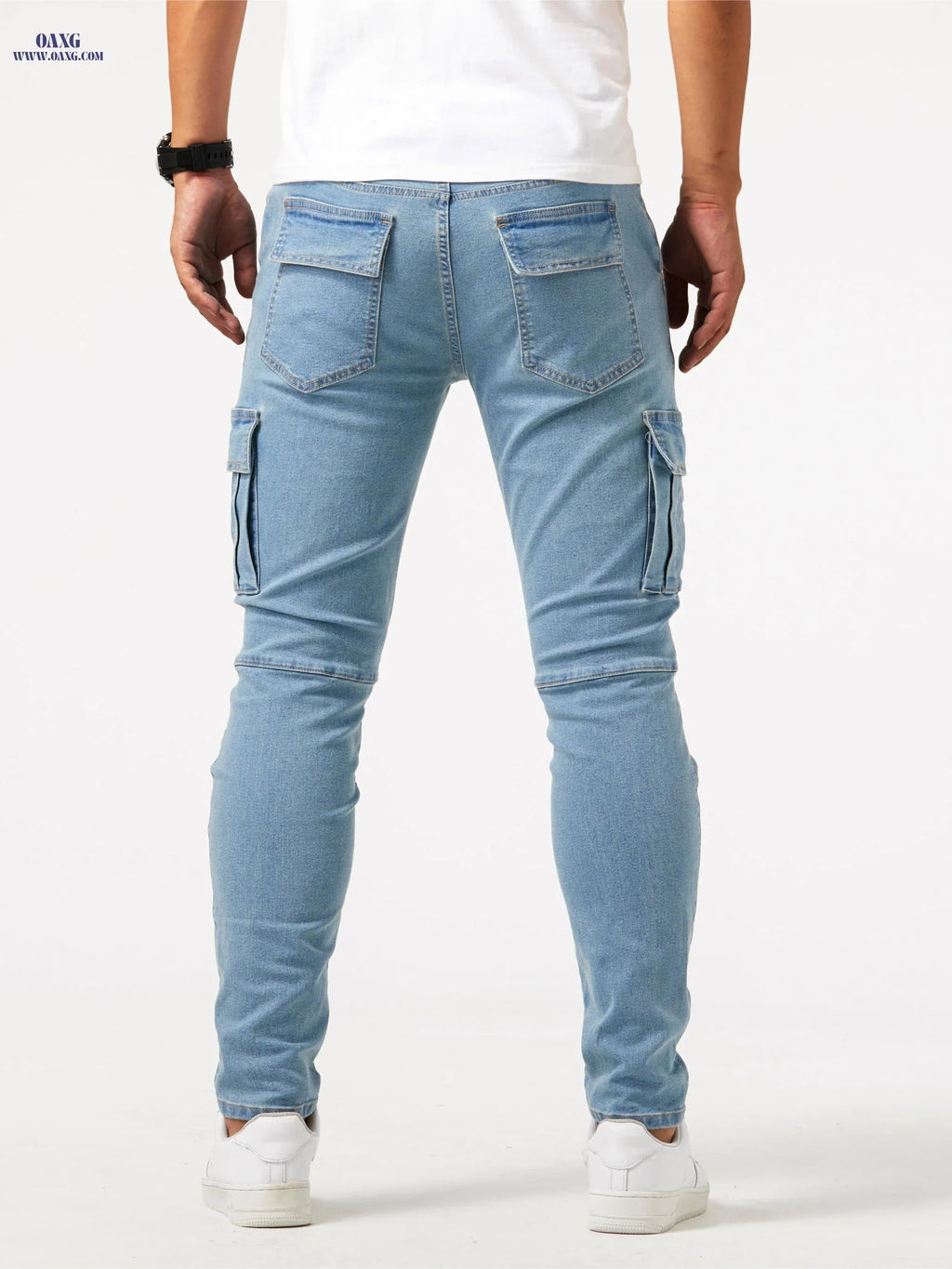 Men's Slim Fit Multi Pocket Jeans - Casual Medium Stretch Denim   OAXG 