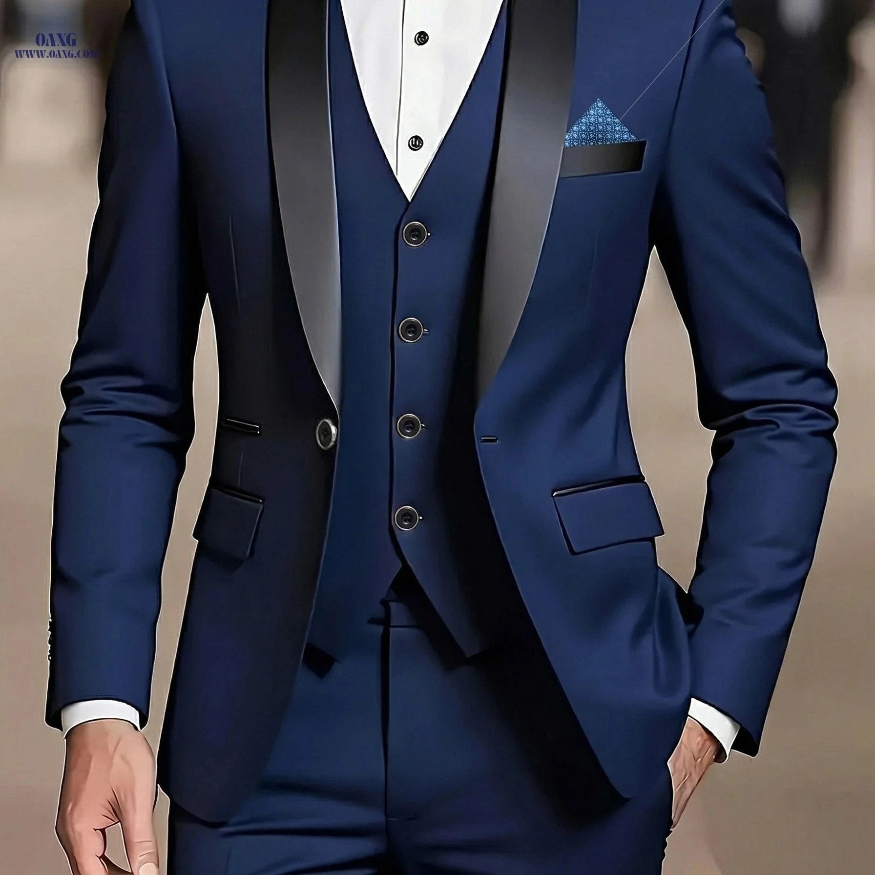 Men’s Slim-Fit Notch Lapel Suit 3pcs Set - Perfect for Weddings & Dinners   OAXG 