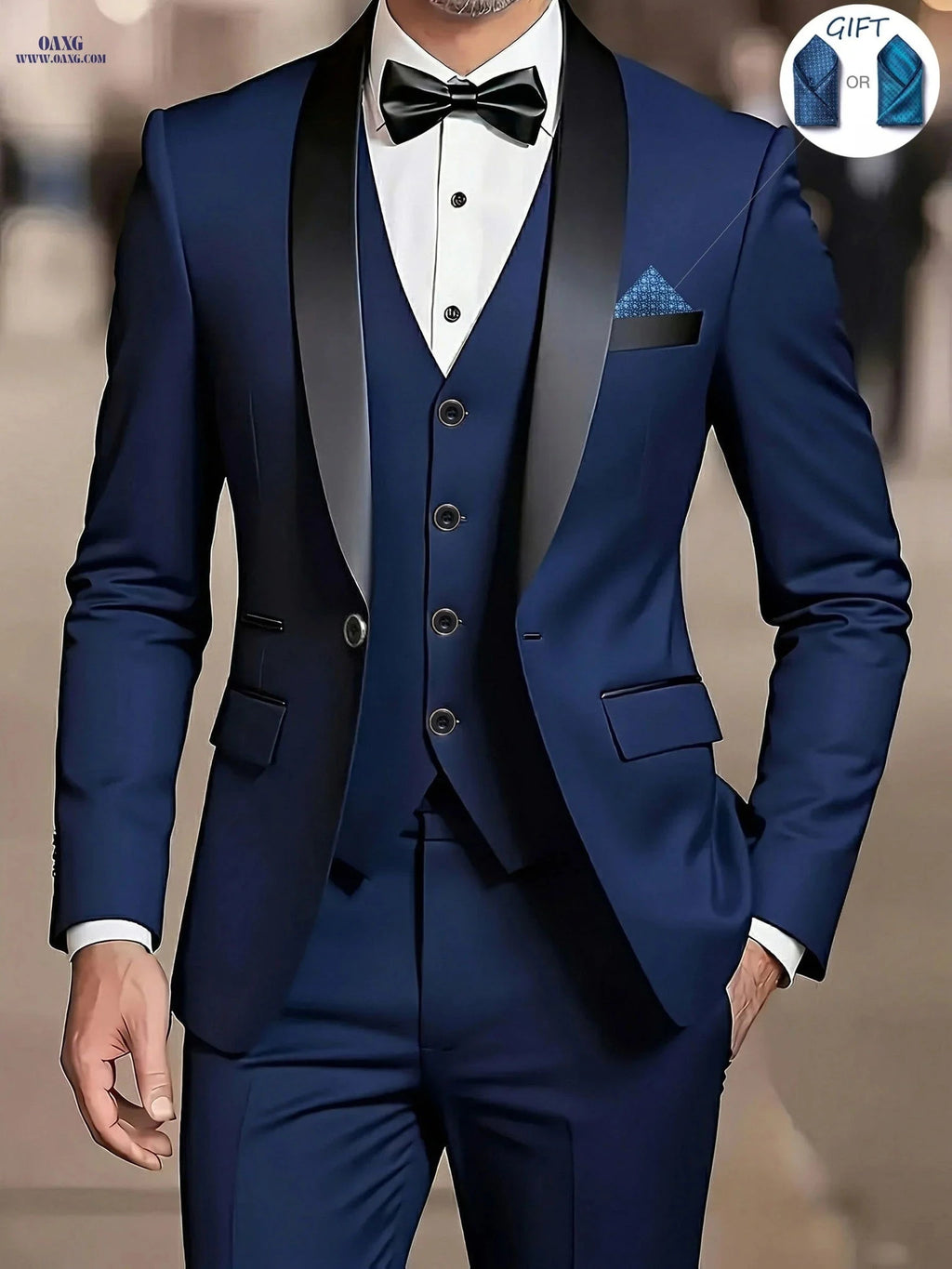 Men’s Slim-Fit Notch Lapel Suit 3pcs Set - Perfect for Weddings & Dinners   OAXG 