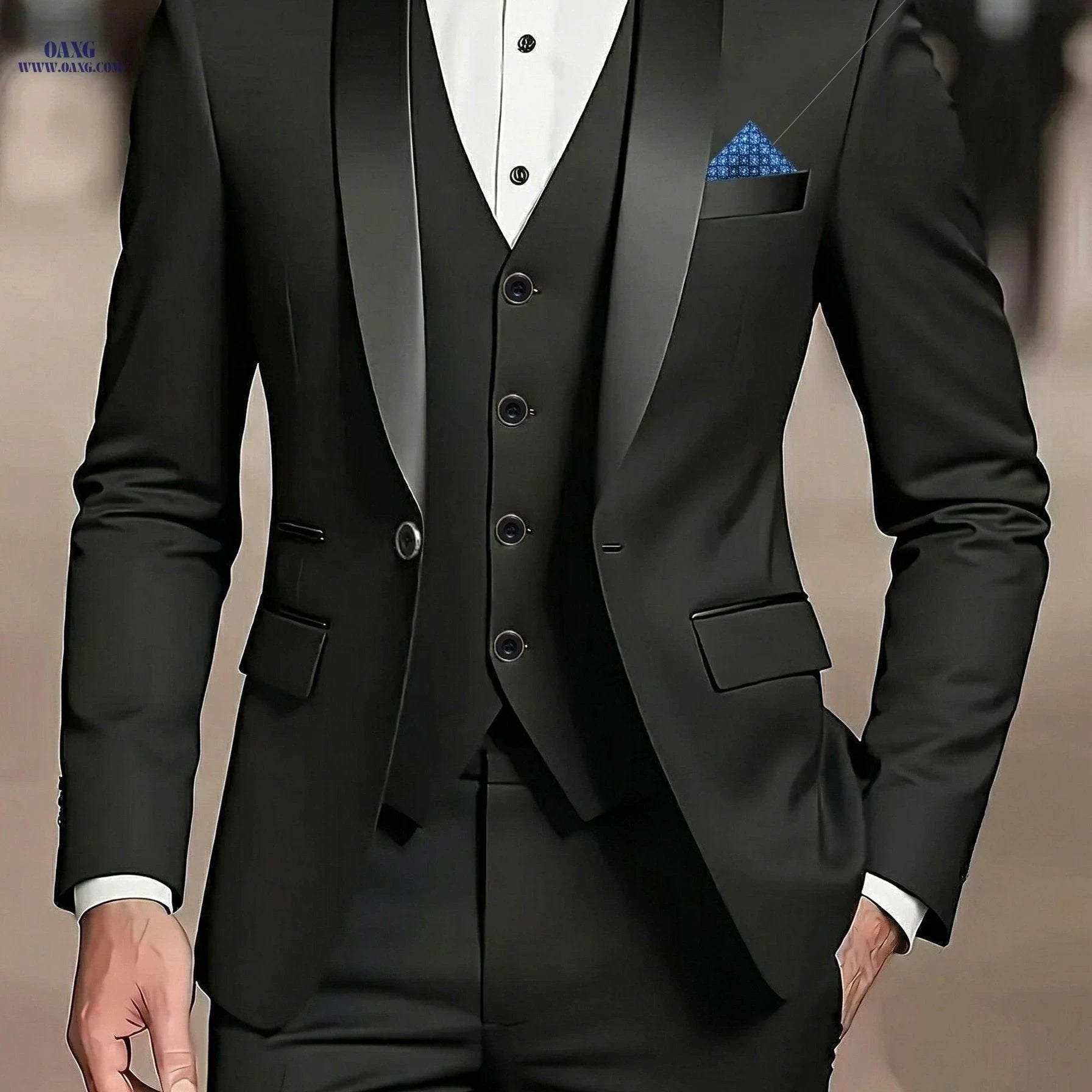 Men’s Slim-Fit Notch Lapel Suit 3pcs Set - Perfect for Weddings & Dinners   OAXG 