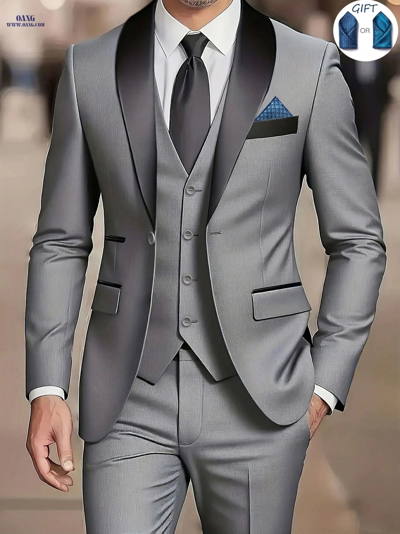 Men’s Slim-Fit Notch Lapel Suit 3pcs Set - Perfect for Weddings & Dinners   OAXG Beige / FR XXS