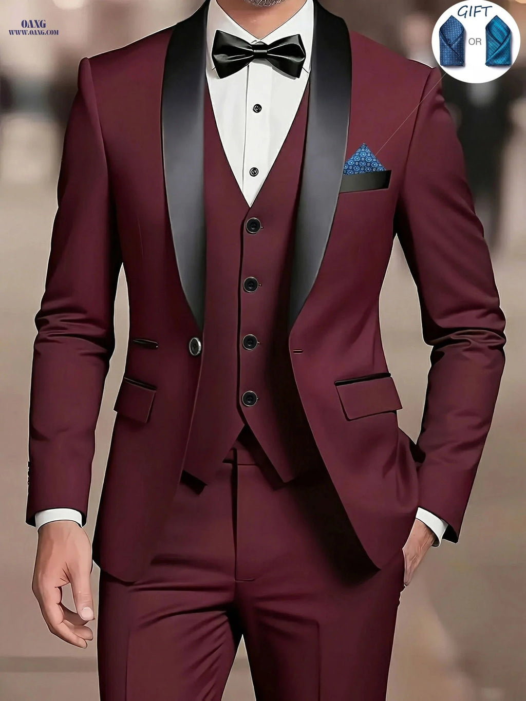 Men’s Slim-Fit Notch Lapel Suit 3pcs Set - Perfect for Weddings & Dinners   OAXG 