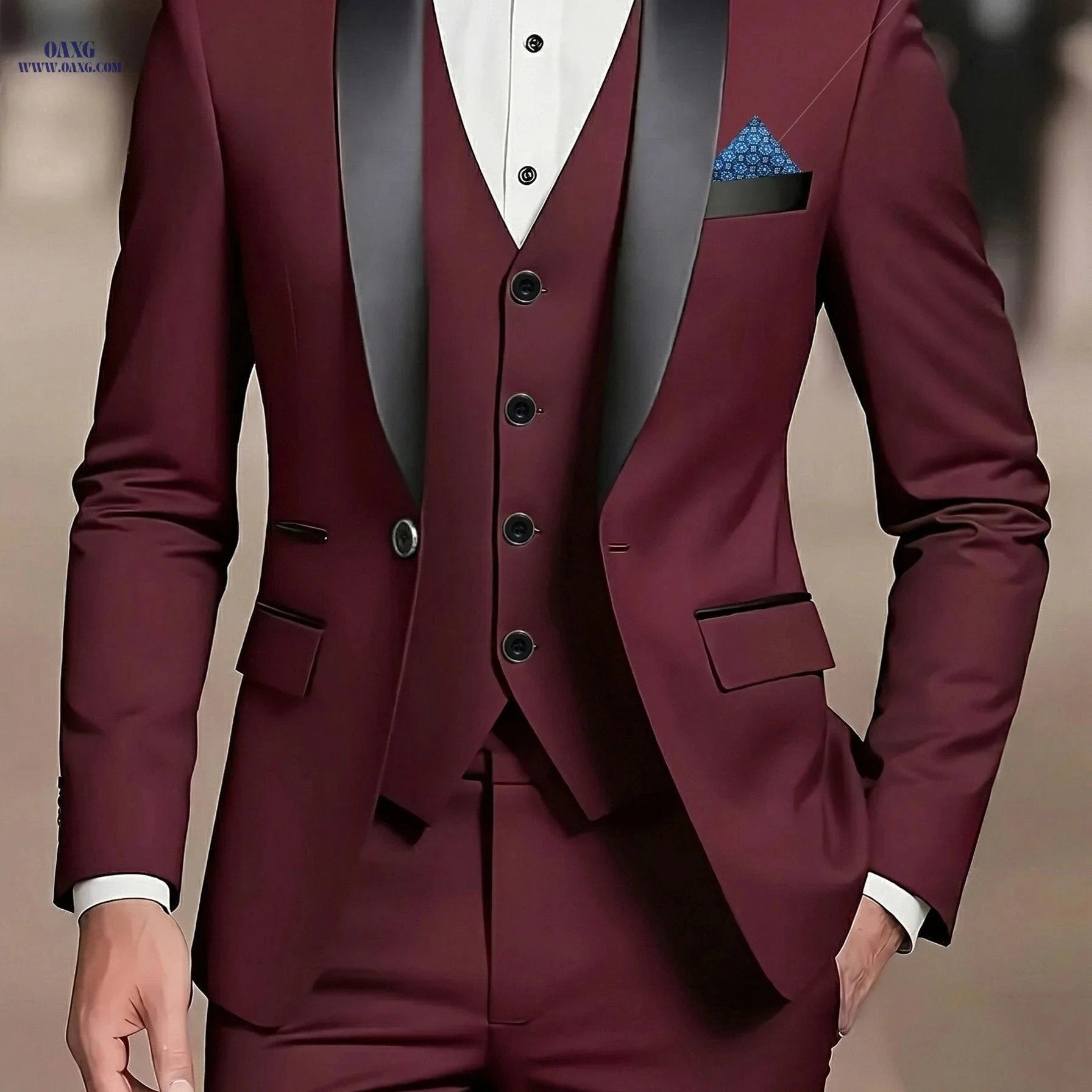 Men’s Slim-Fit Notch Lapel Suit 3pcs Set - Perfect for Weddings & Dinners   OAXG 