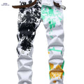 Men's Slim-Fit Printed Denim Pants - Casual Cotton Blend Design   OAXG Mixed Color / 30