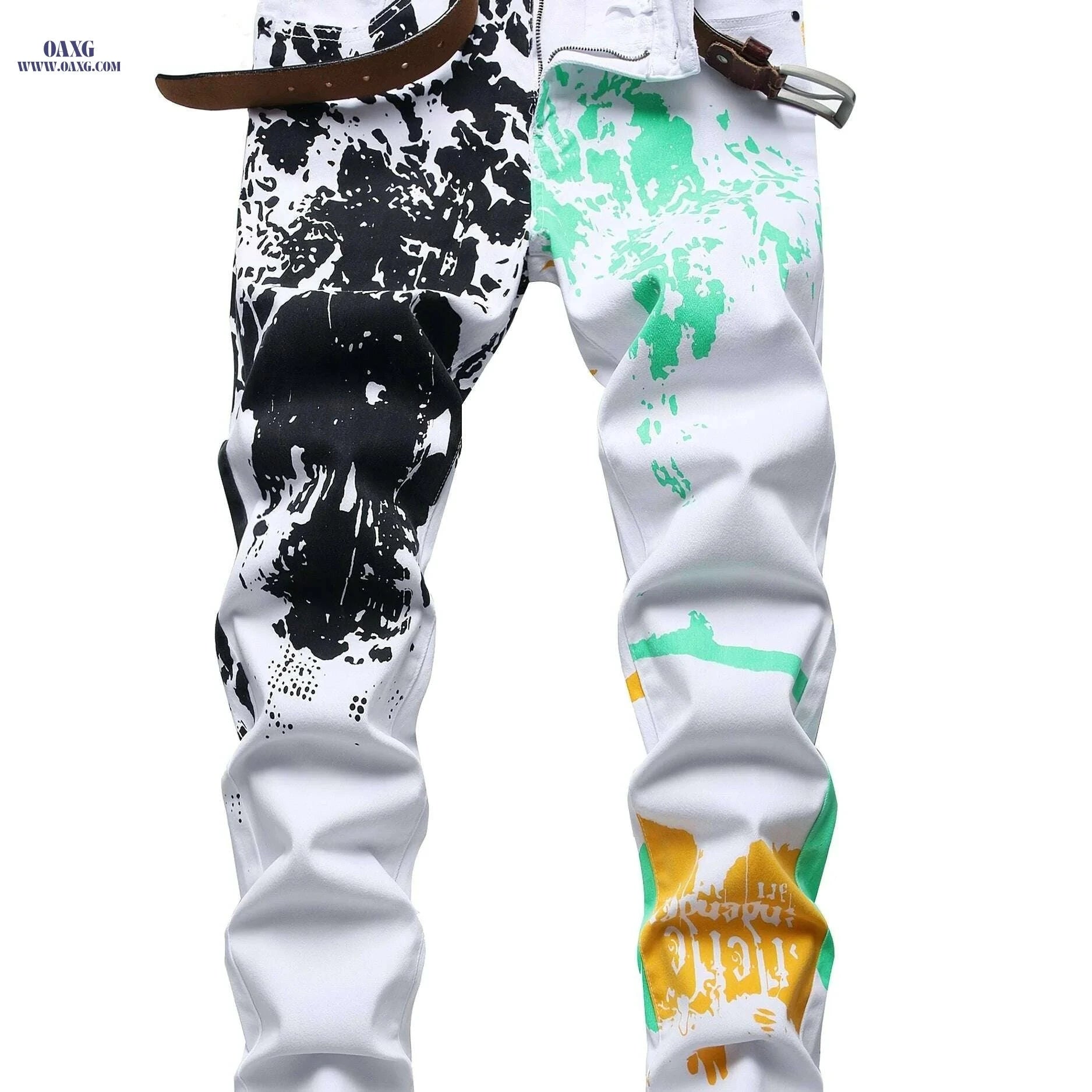 Men's Slim-Fit Printed Denim Pants - Casual Cotton Blend Design   OAXG Mixed Color / 30