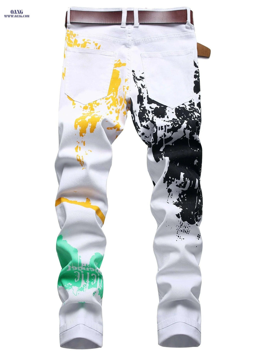 Men's Slim-Fit Printed Denim Pants - Casual Cotton Blend Design   OAXG Mixed Color / 30