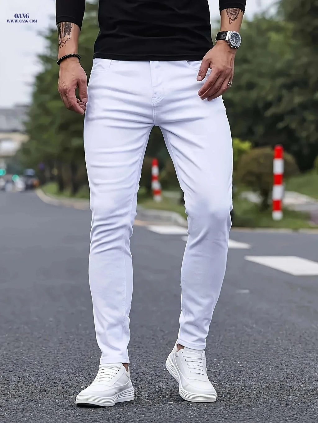 Men's Slim Fit Pure White Casual Jeans - Stylish & Versatile   OAXG 