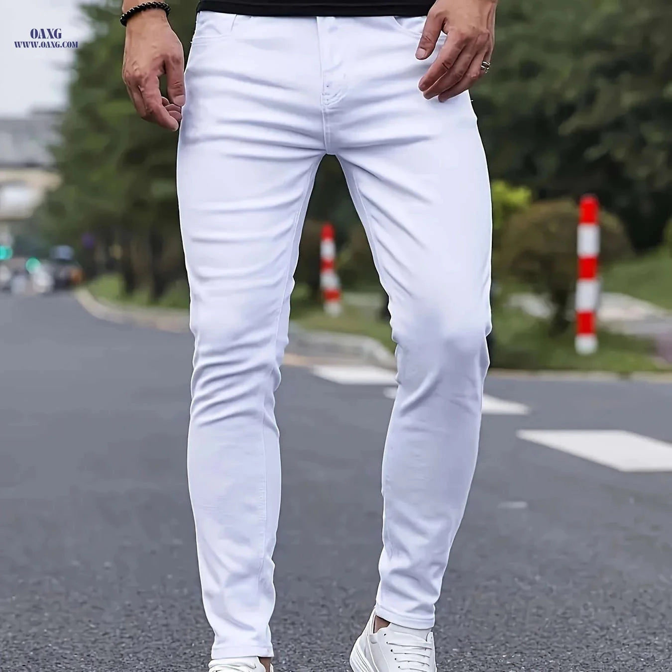 Men's Slim Fit Pure White Casual Jeans - Versatile & Stylish   OAXG White / FR S