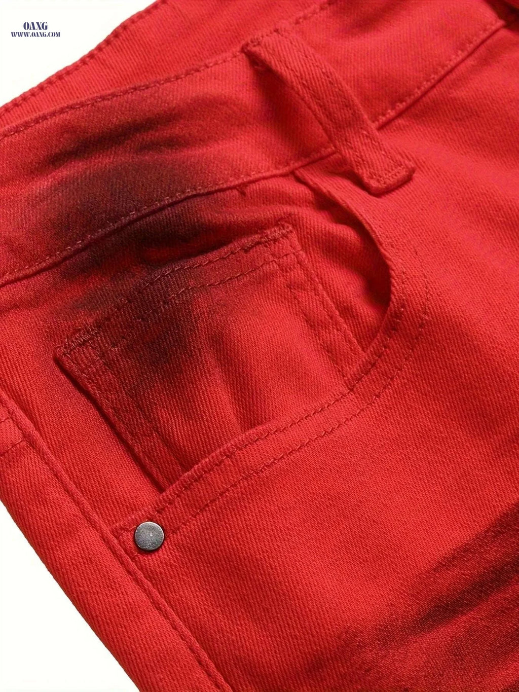 Men's Slim-Fit Red Stretch Casual Jeans - Perfect for Night Out   OAXG 【Red】 / 28