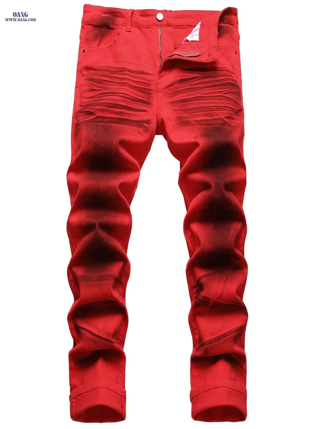 Men's Slim-Fit Red Stretch Casual Jeans - Perfect for Night Out   OAXG 【Red】 / 28