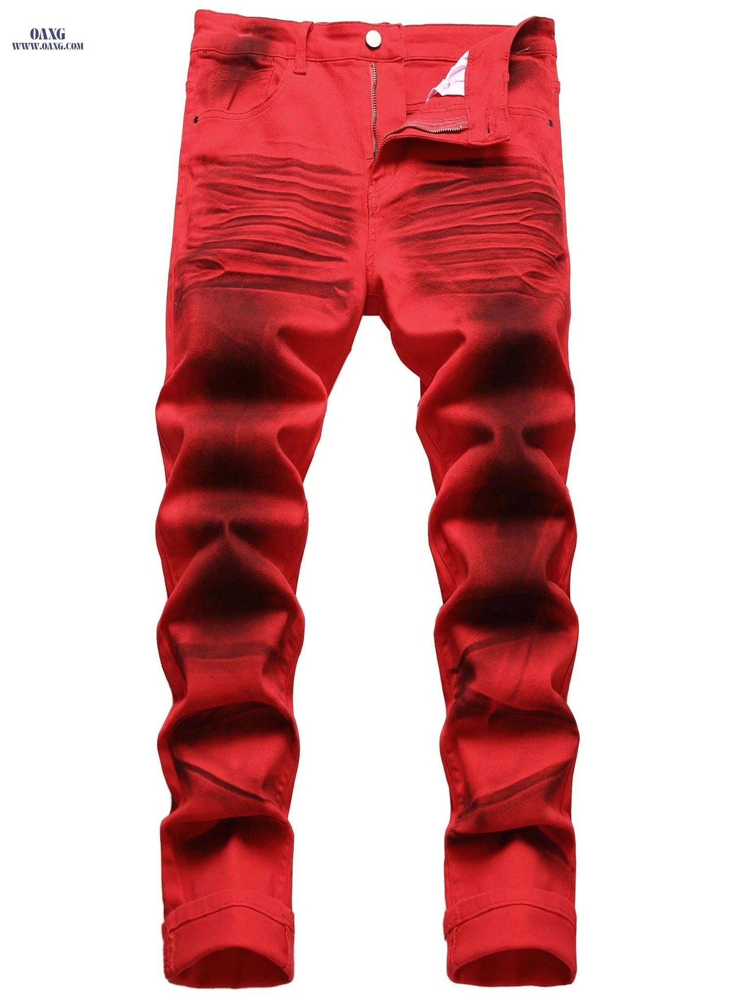 Men's Slim-Fit Red Stretch Casual Jeans - Perfect for Night Out   OAXG 【Red】 / 28