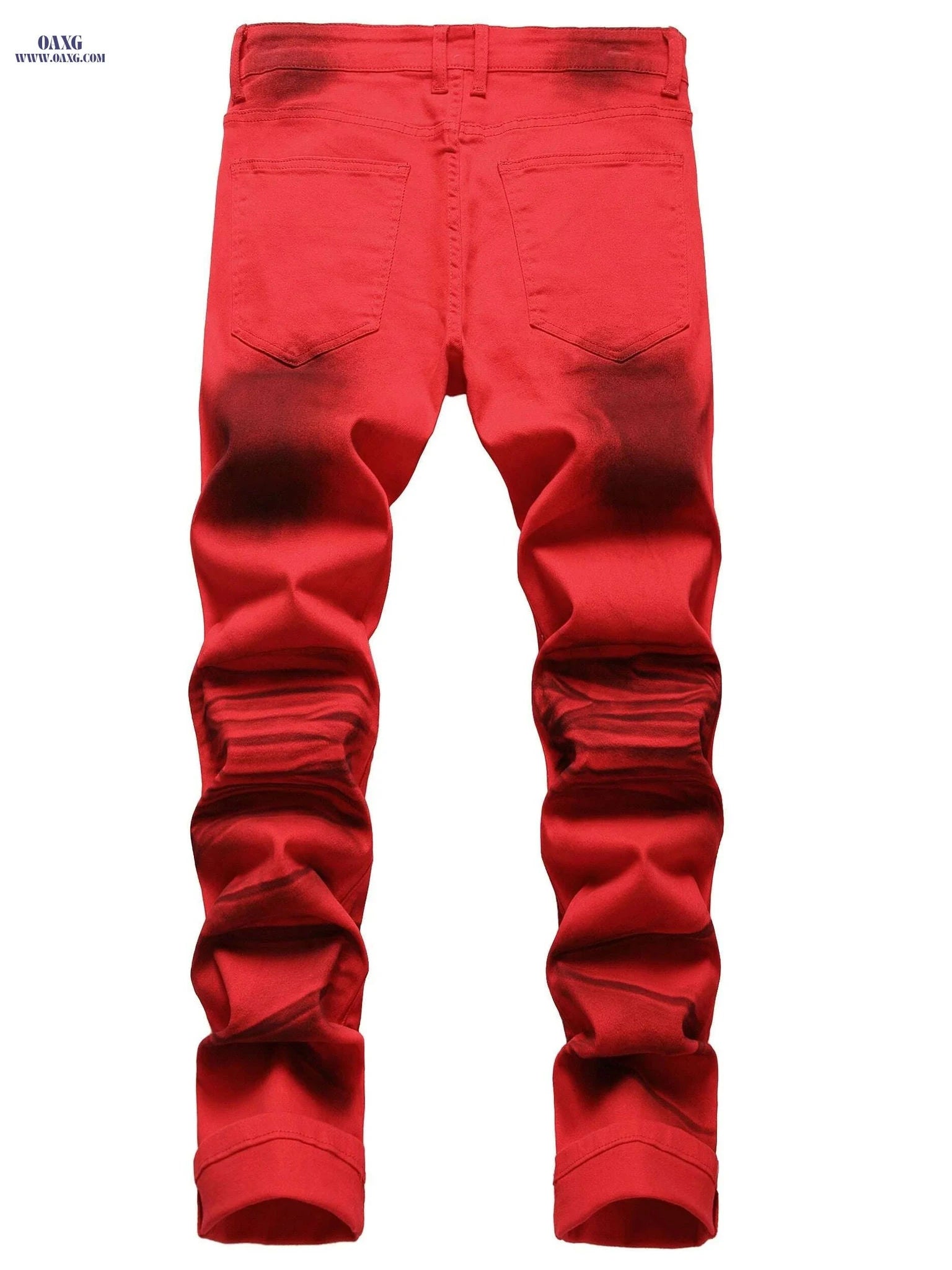 Men's Slim-Fit Red Stretch Casual Jeans - Perfect for Night Out   OAXG 【Red】 / 28