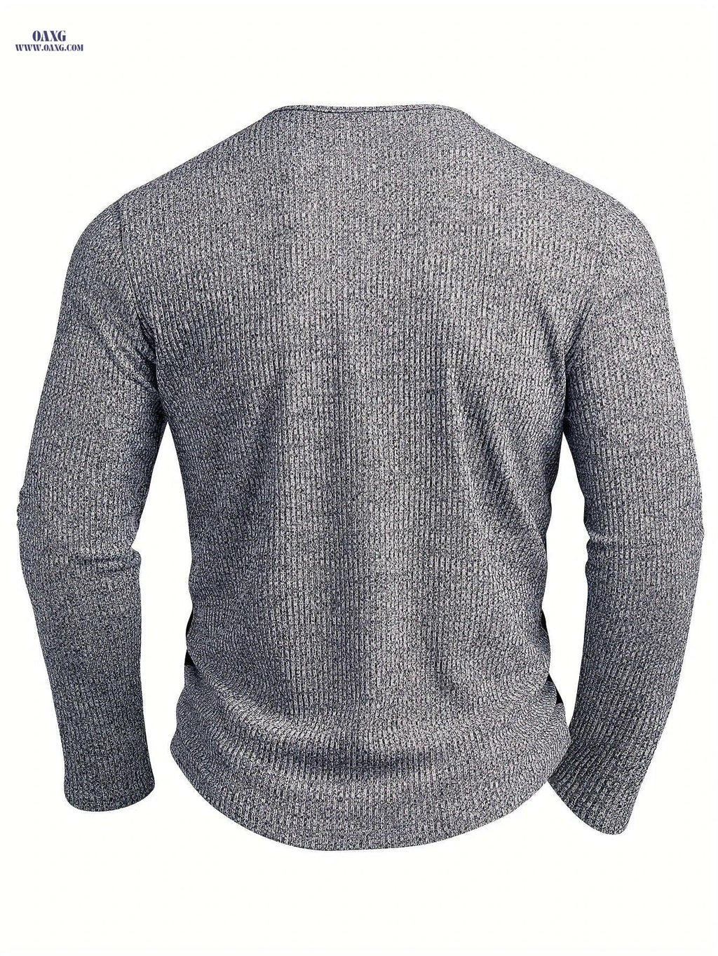 Men's Slim-Fit Ribbed Henley Shirt - Casual Two-Tone Long Sleeve   OAXG 