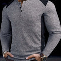 Men's Slim-Fit Ribbed Henley Shirt - Casual Two-Tone Long Sleeve   OAXG 
