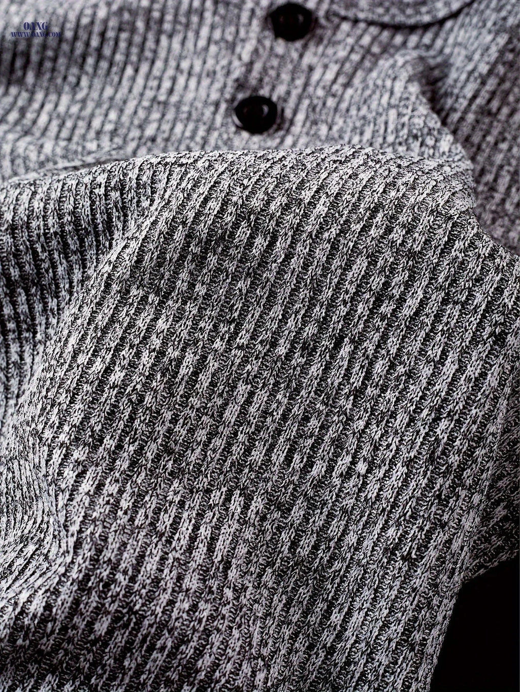 Men's Slim-Fit Ribbed Henley Shirt - Casual Two-Tone Long Sleeve   OAXG 