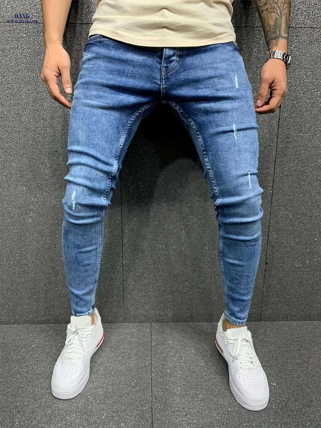 Men's Slim Fit Ripped Denim Jeans - Stylish Stretch Casual Pants   OAXG Royal Blue / S