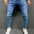 Men's Slim Fit Ripped Denim Jeans - Stylish Stretch Casual Pants   OAXG Royal Blue / S