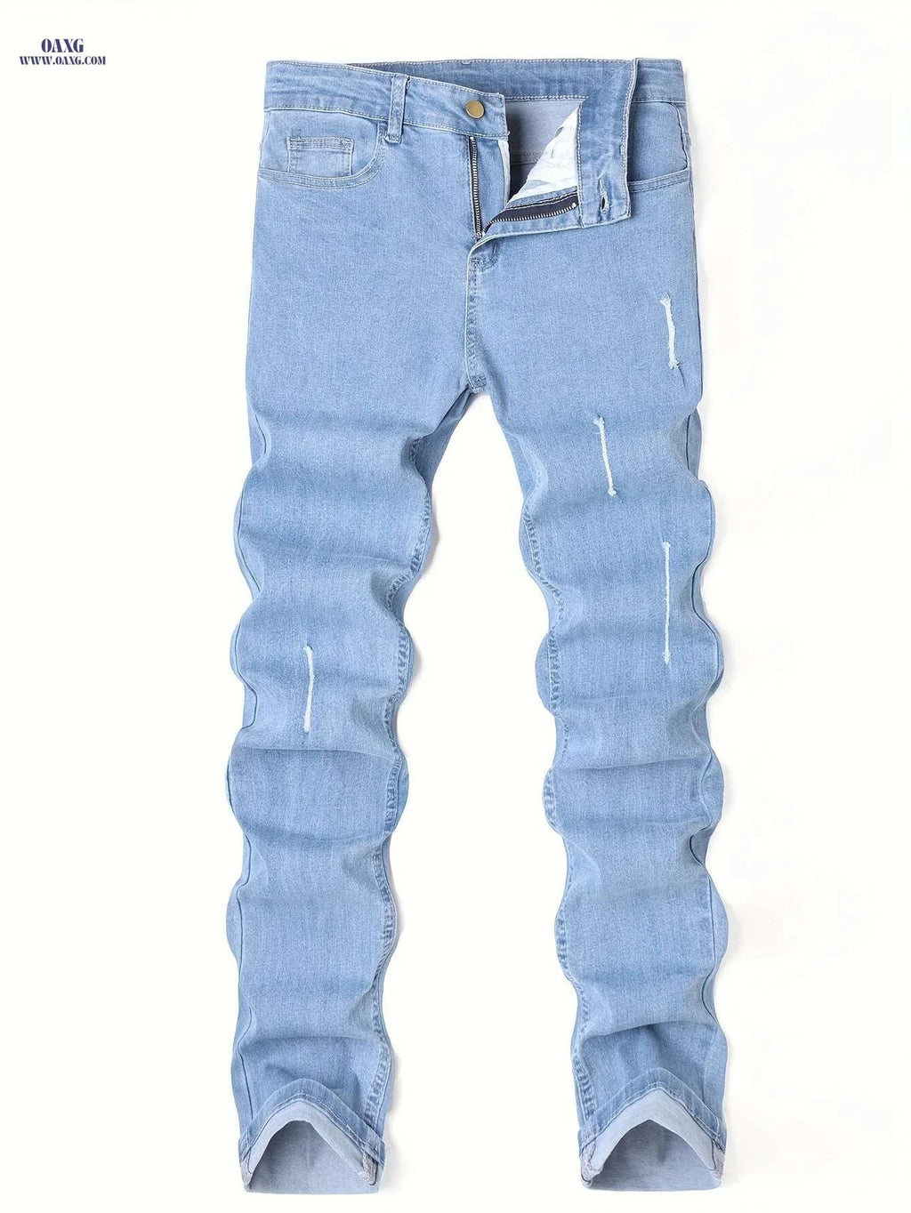 Men's Slim Fit Ripped Denim Jeans - Stylish Stretch Casual Pants   OAXG Royal Blue / S