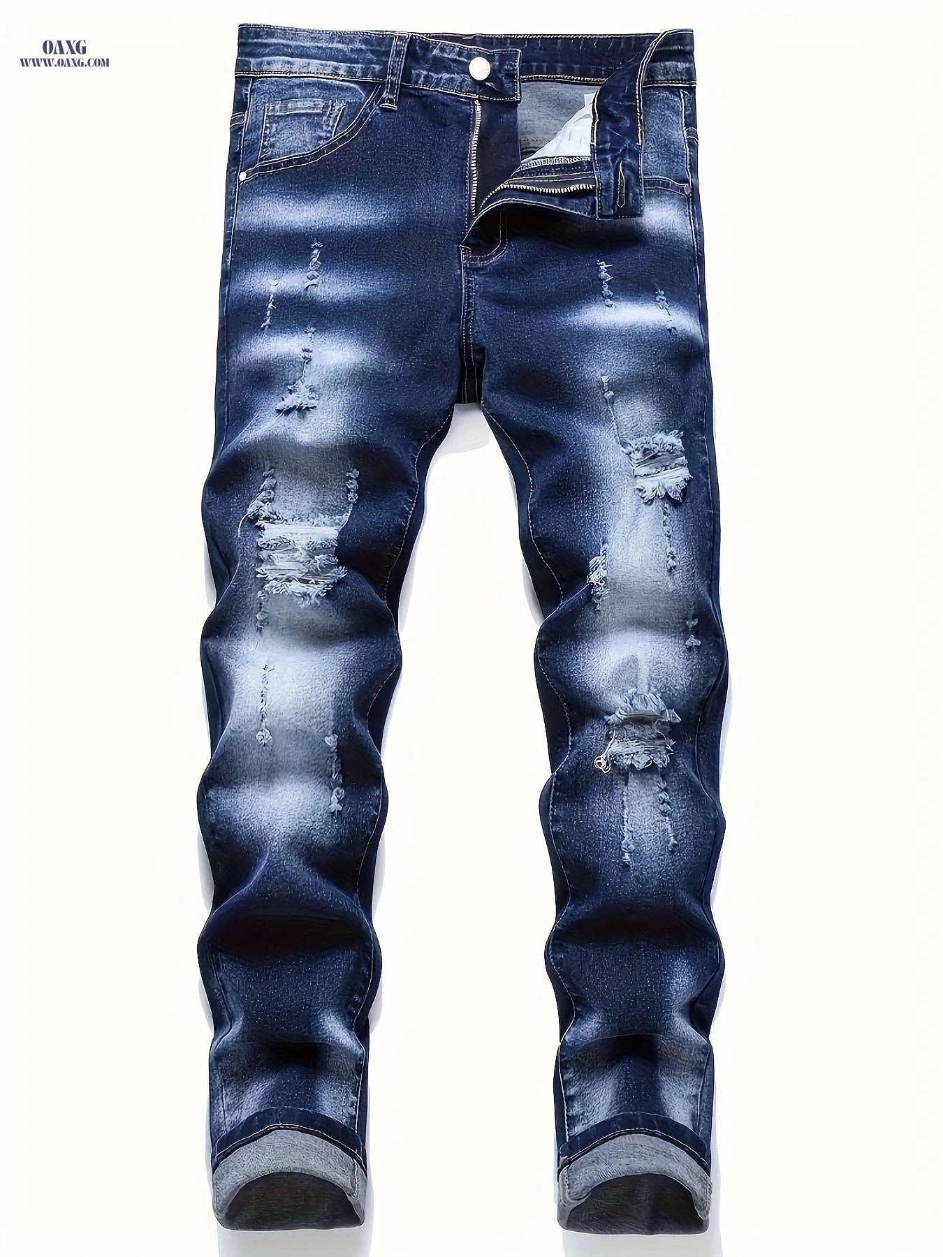 Men's Slim Fit Ripped Jeans - Casual Stretch Denim with Pockets   OAXG 