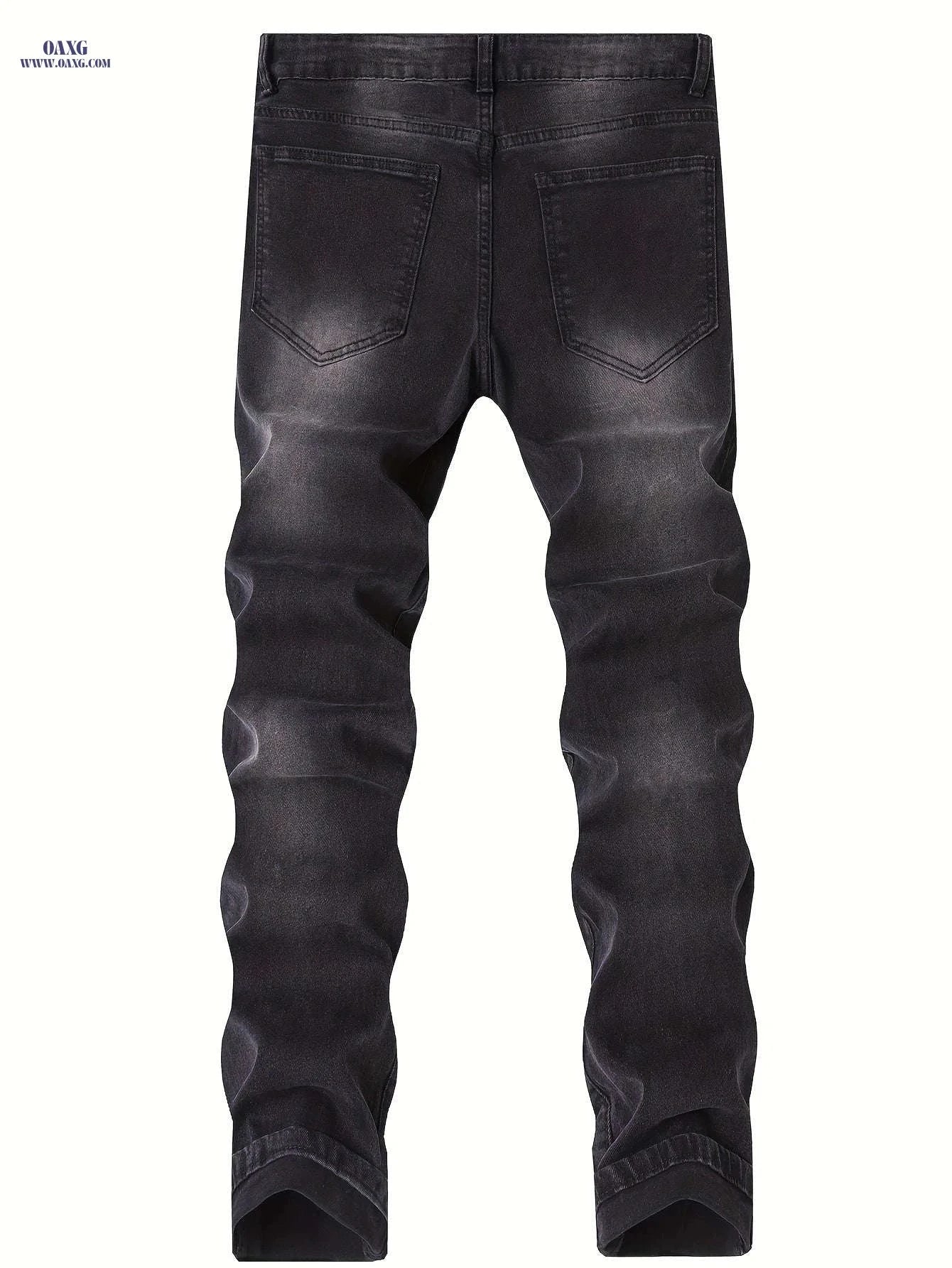 Men's Slim Fit Ripped Jeans - Casual Stretch Denim with Pockets   OAXG Blue / FR 38
