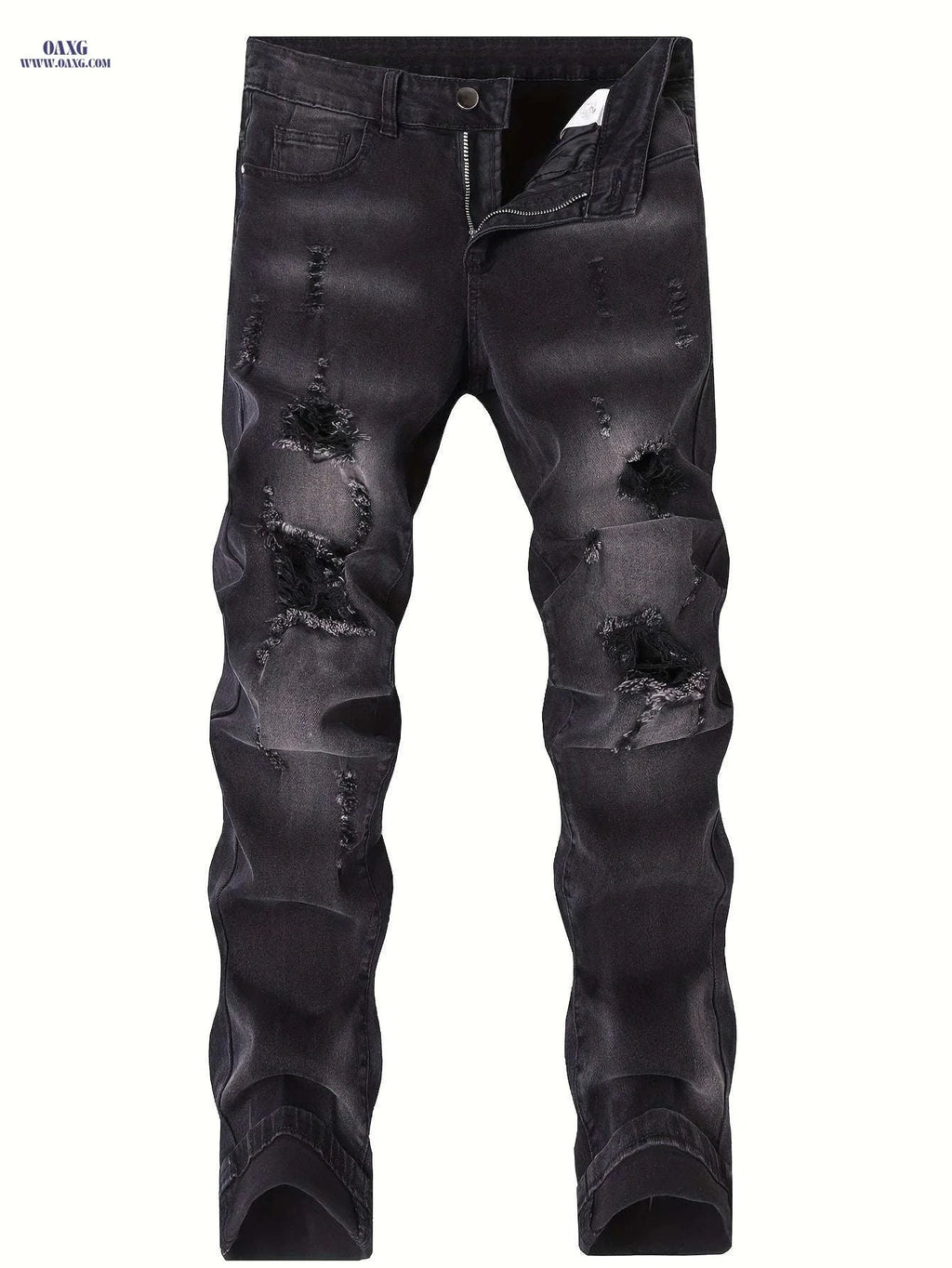 Men's Slim Fit Ripped Jeans - Casual Stretch Denim with Pockets   OAXG Blue / FR 38