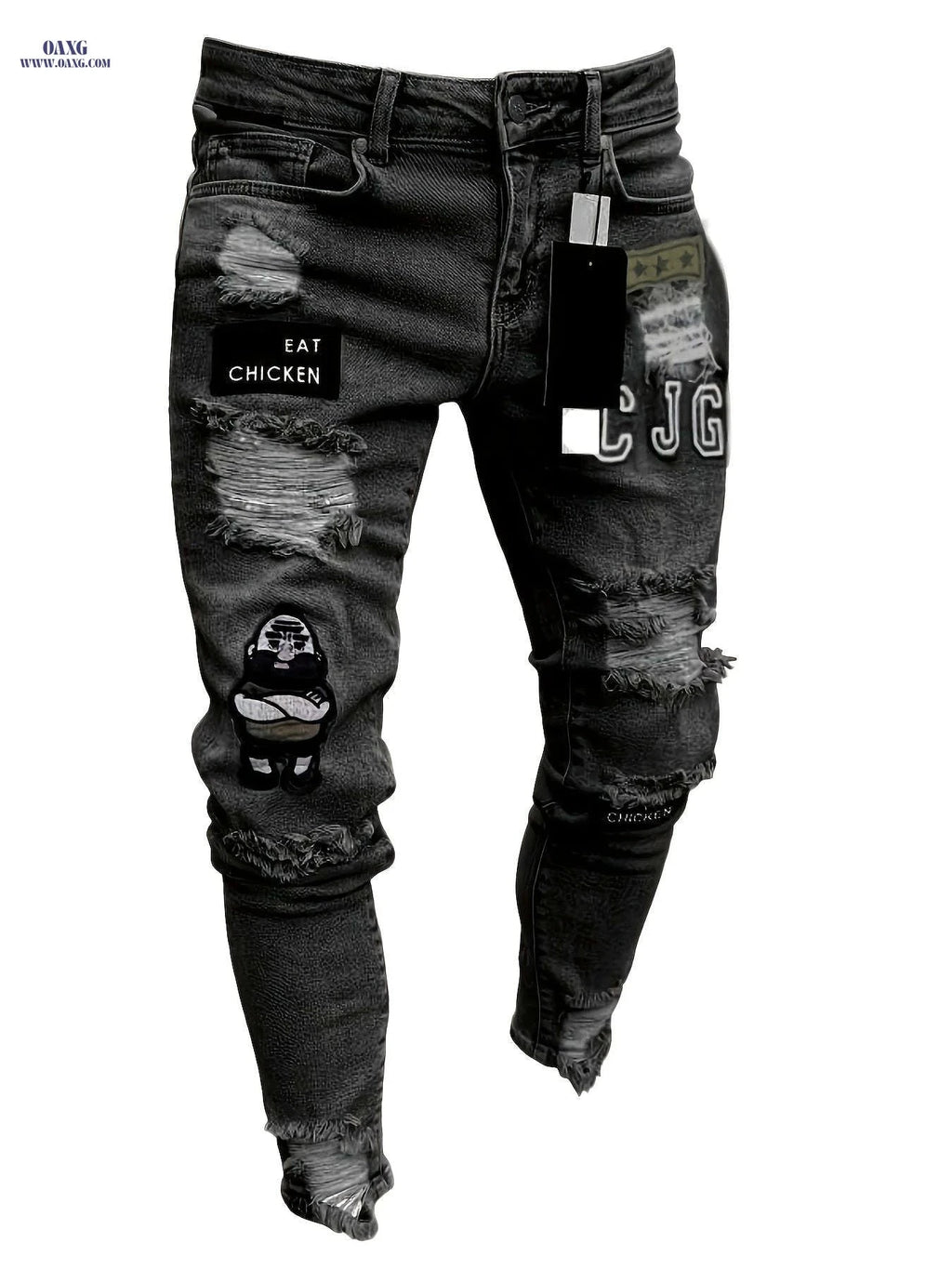 Men's Slim-Fit Ripped Skinny Jeans - Stylish Stretch Denim   OAXG 209 / FR S