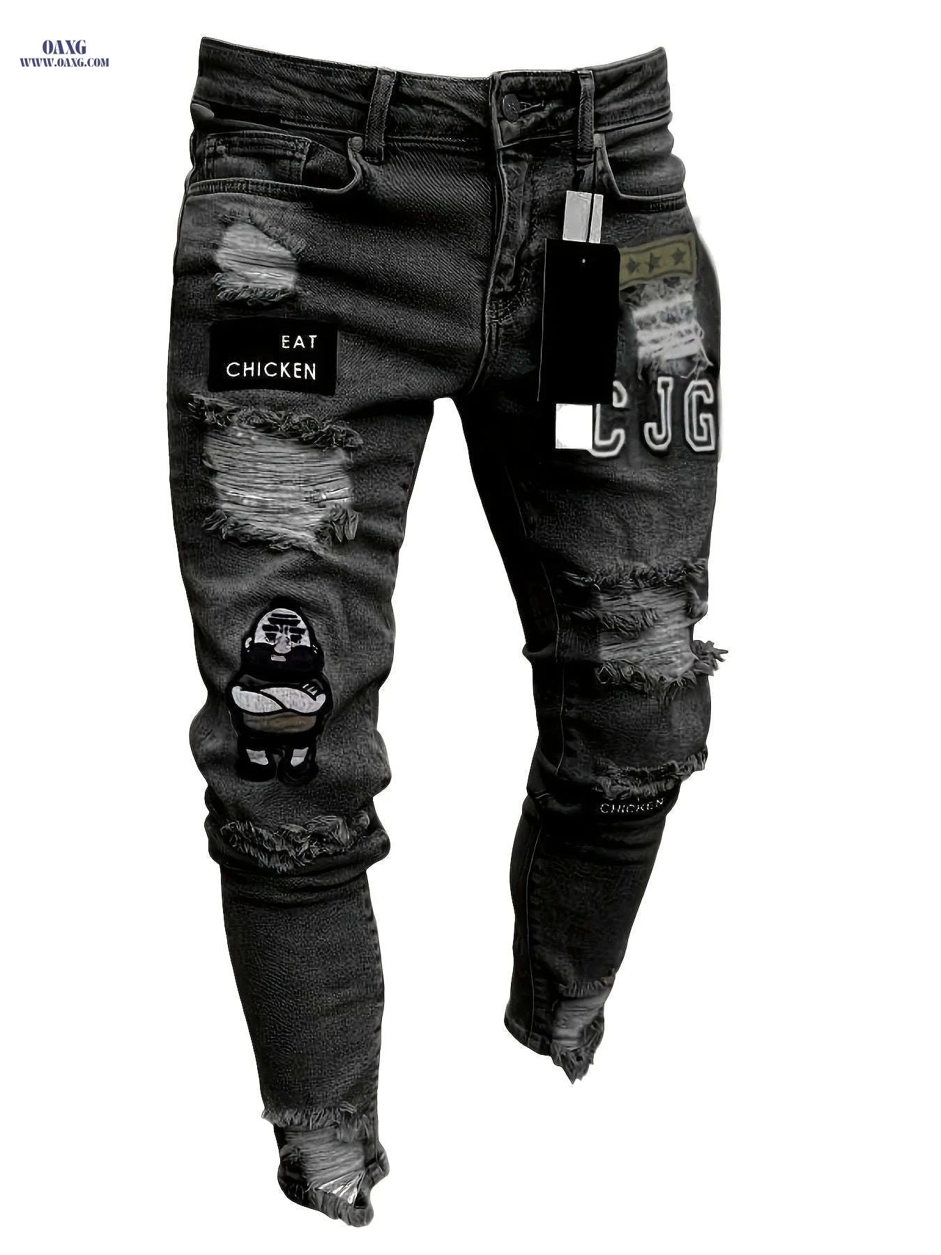 Men's Slim-Fit Ripped Skinny Jeans - Stylish Stretch Denim   OAXG 209 / FR S