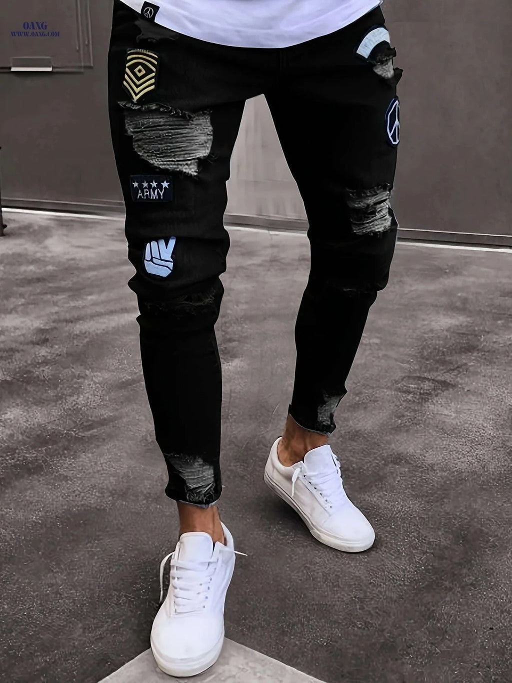 Men's Slim-Fit Ripped Skinny Jeans - Stylish Stretch Denim   OAXG 