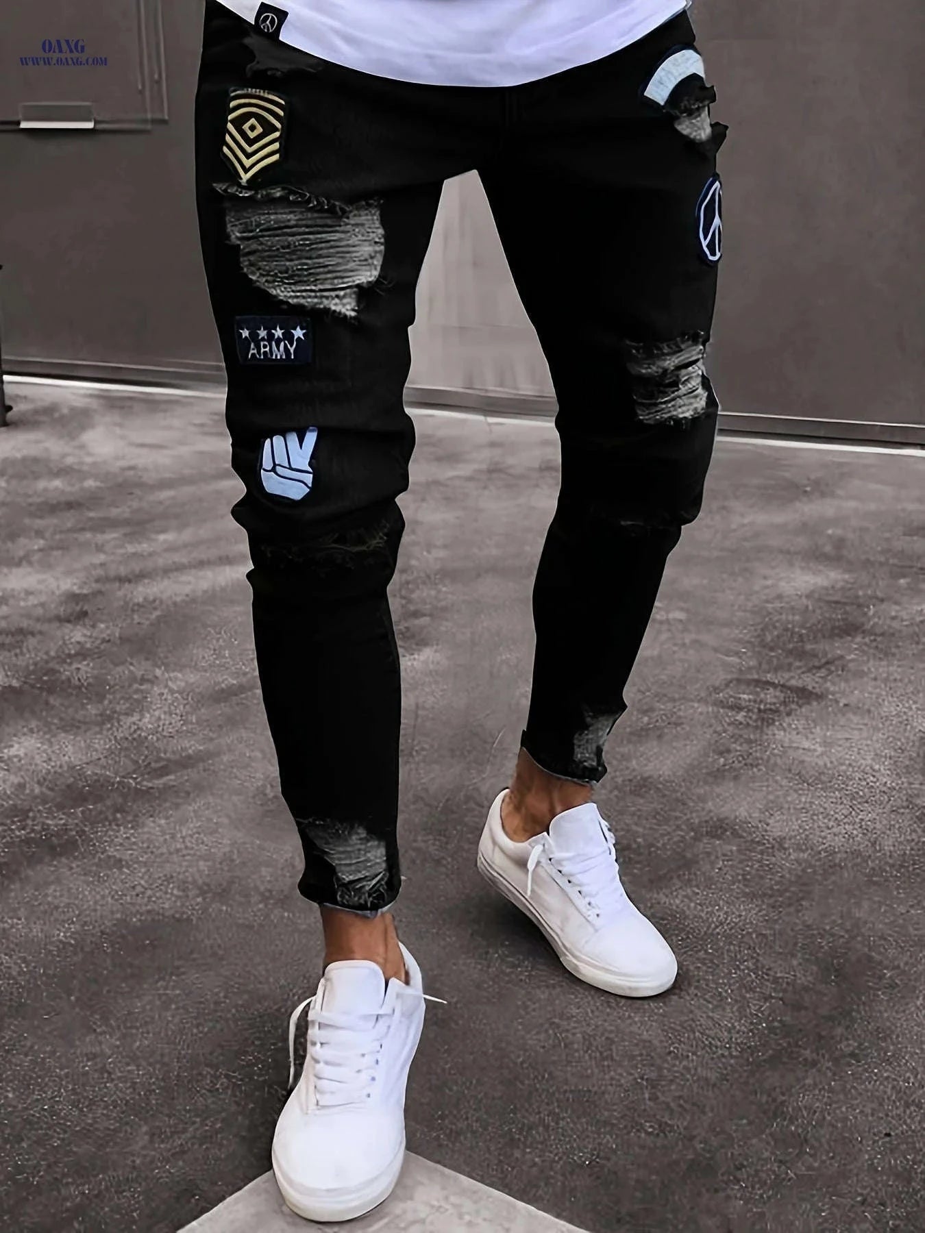 Men's Slim-Fit Ripped Skinny Jeans - Stylish Stretch Denim   OAXG 