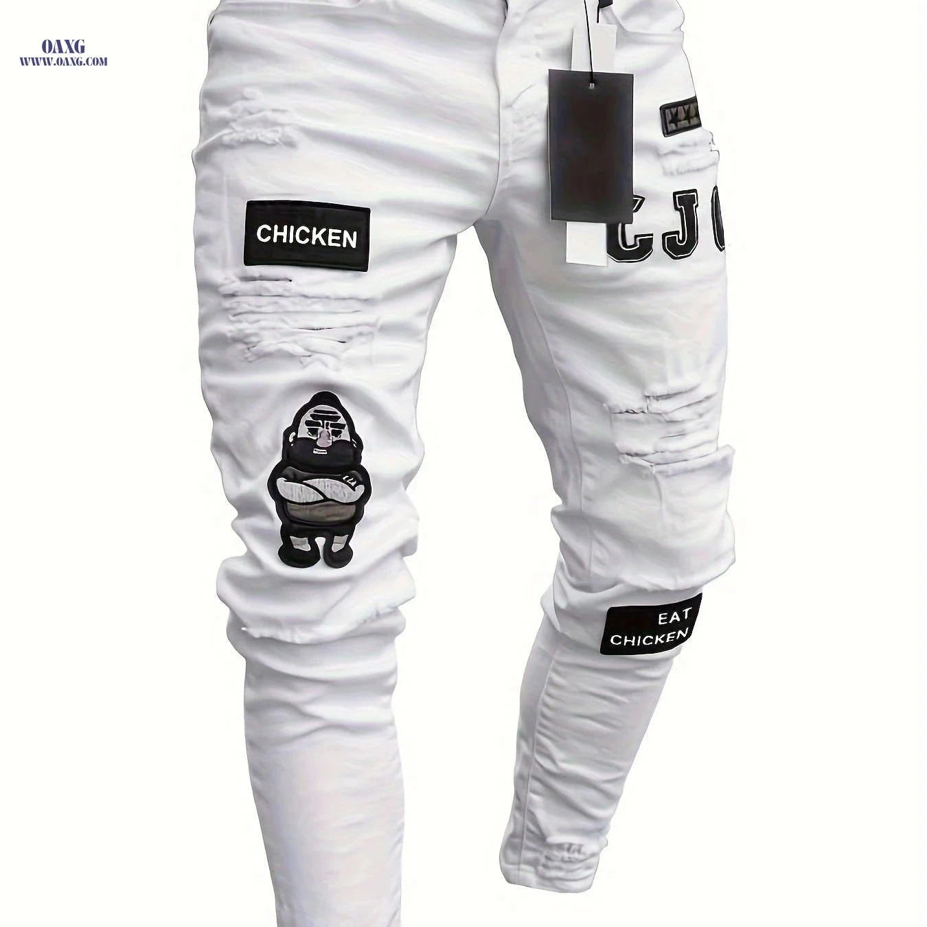 Men's Slim-Fit Ripped Skinny Jeans - Stylish Stretch Denim   OAXG 