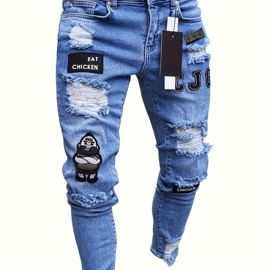 Men's Slim-Fit Ripped Skinny Jeans - Stylish Stretch Denim   OAXG 