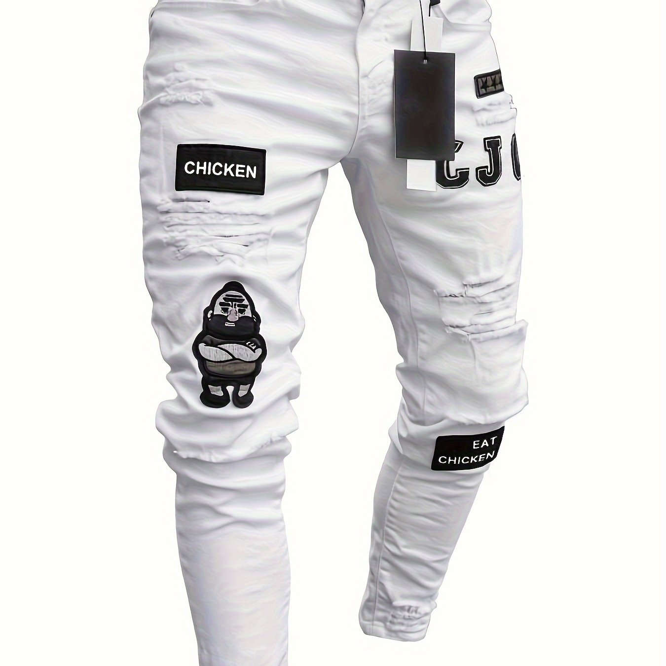 Men's Slim-Fit Ripped Skinny Jeans - Stylish Stretch Denim   OAXG 