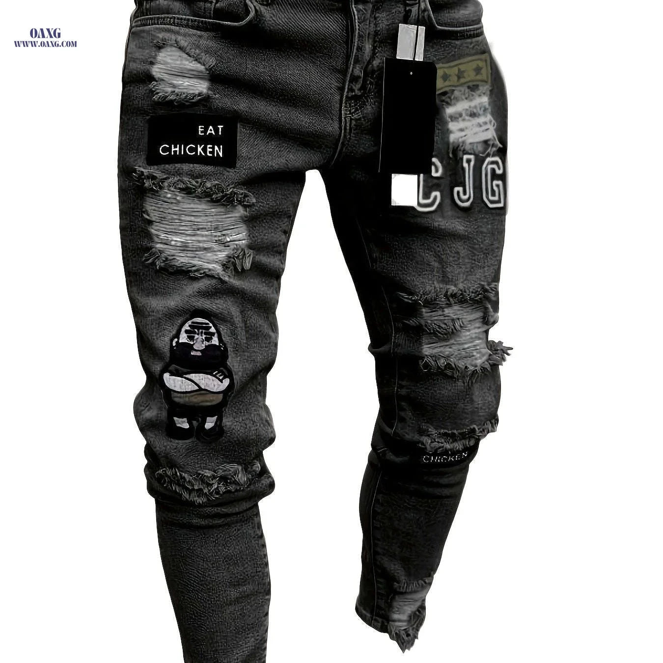 Men's Slim-Fit Ripped Skinny Jeans - Stylish Stretch Denim   OAXG 