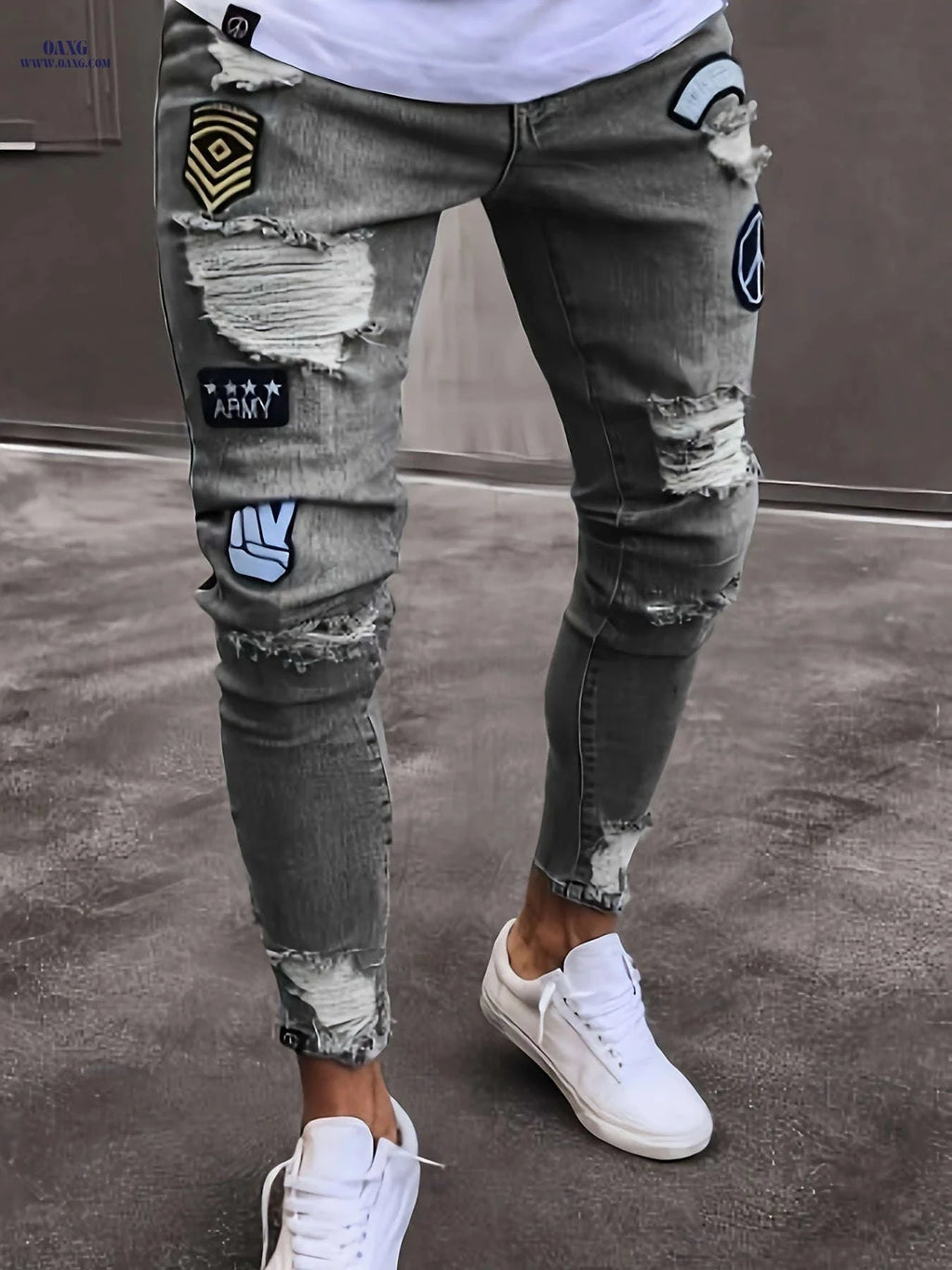 Men's Slim-Fit Ripped Skinny Jeans - Stylish Stretch Denim   OAXG 