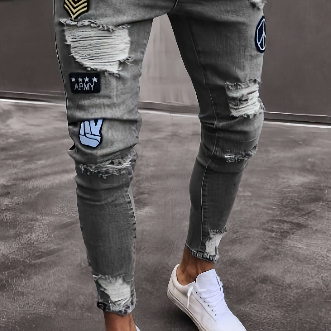 Men's Slim-Fit Ripped Skinny Jeans - Stylish Stretch Denim   OAXG 