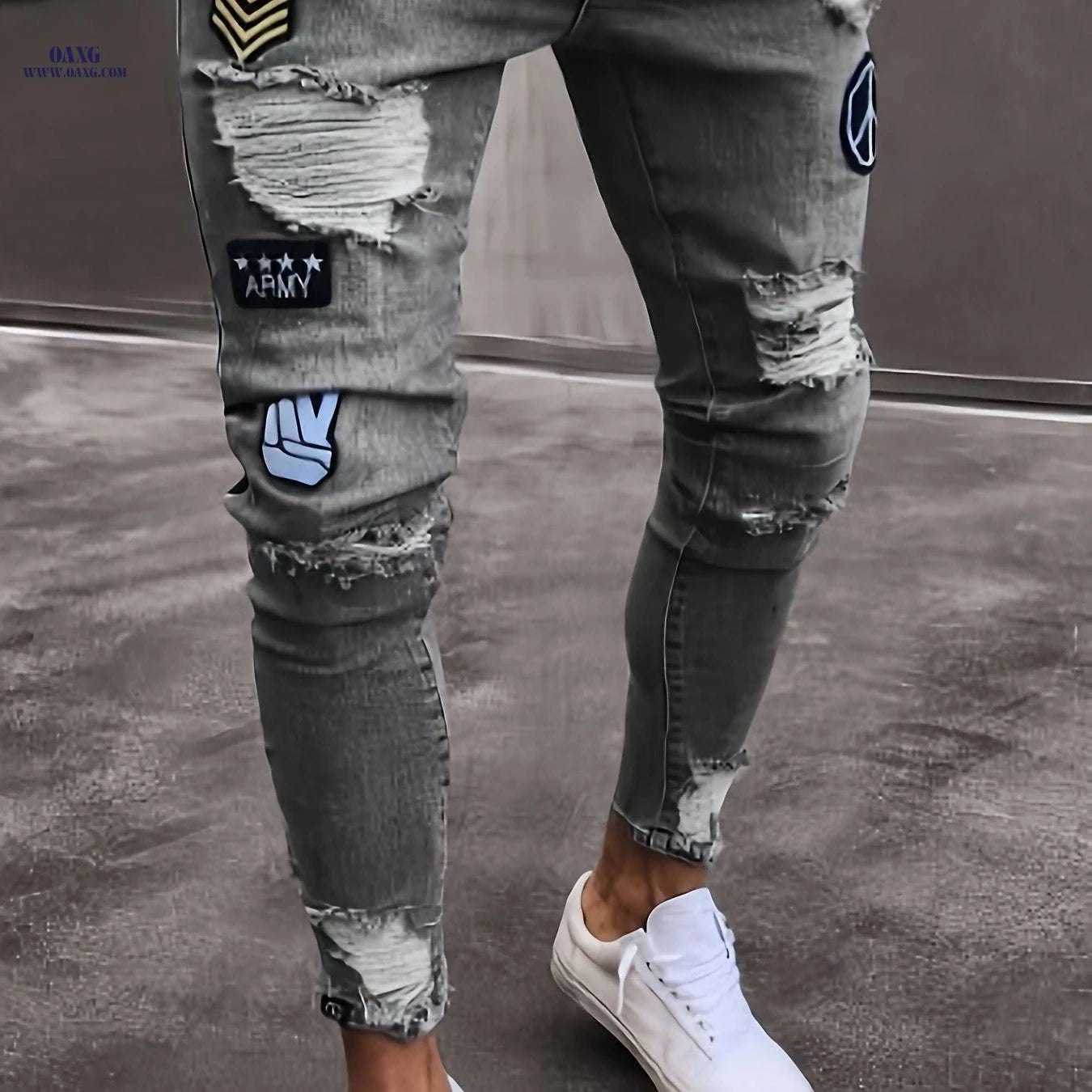 Men's Slim-Fit Ripped Skinny Jeans - Stylish Stretch Denim   OAXG 
