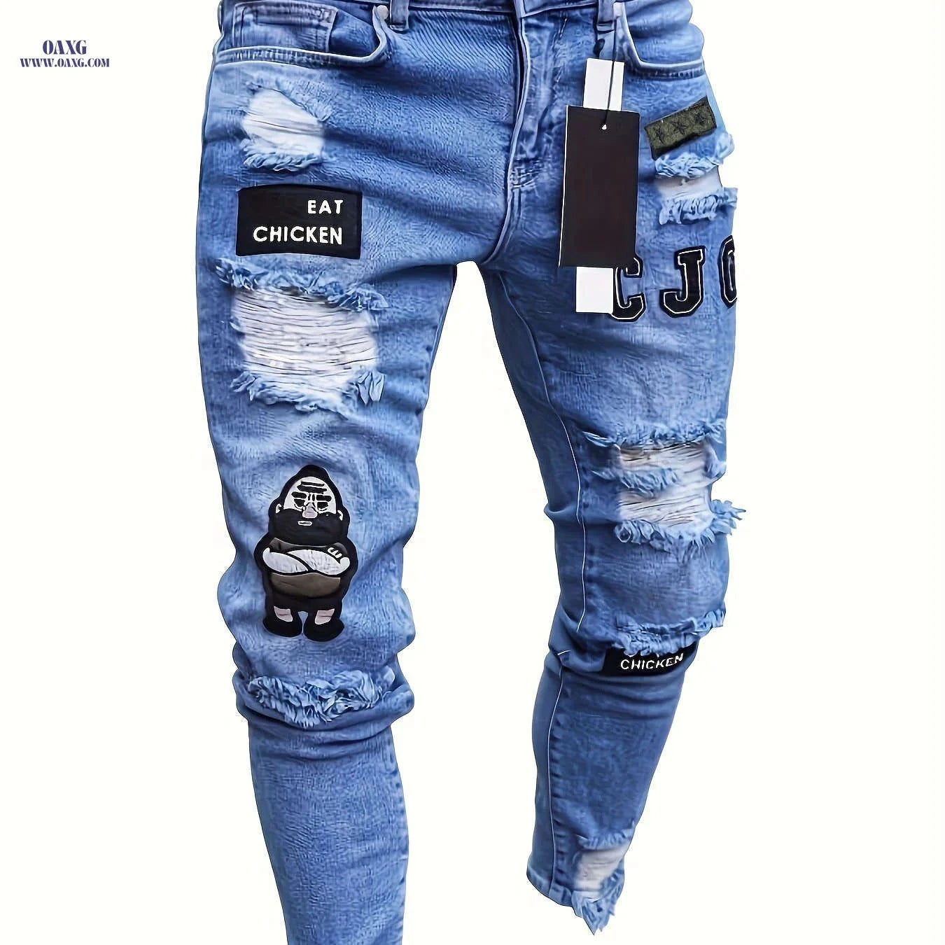 Men's Slim-Fit Ripped Skinny Jeans - Stylish Stretch Denim   OAXG 
