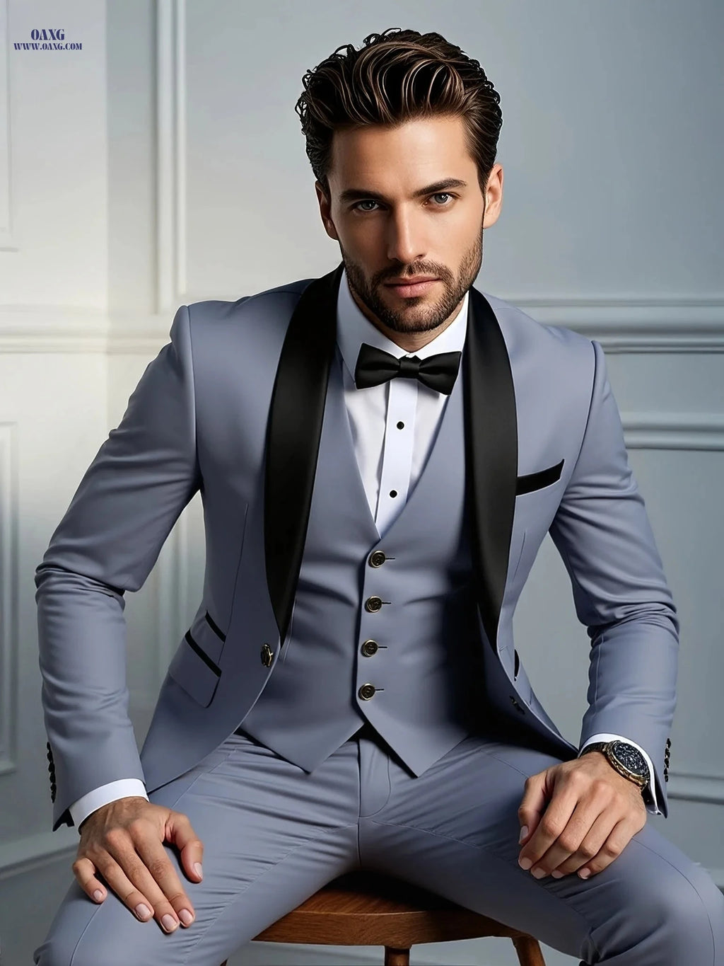 Men's Slim Fit Shawl Collar Suit - Three-Piece Holiday & Wedding Attire   OAXG 