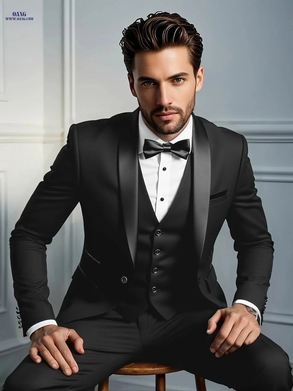 Men's Slim Fit Shawl Collar Suit - Three-Piece Holiday & Wedding Attire   OAXG 
