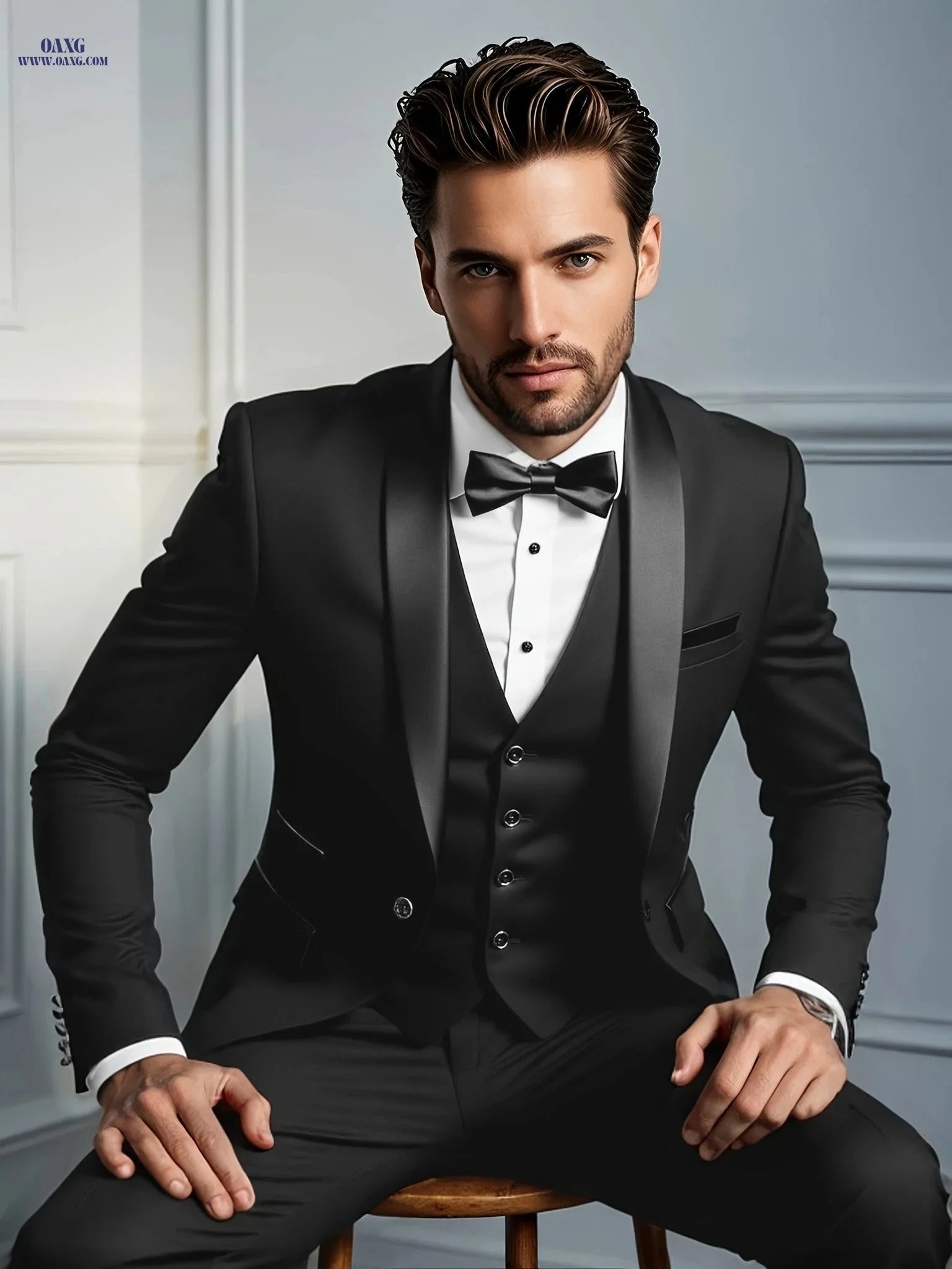 Men's Slim Fit Shawl Collar Suit - Three-Piece Holiday & Wedding Attire   OAXG 