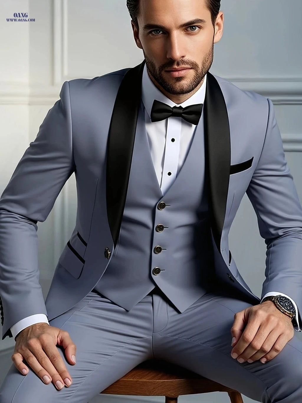 Men's Slim Fit Shawl Collar Suit - Three-Piece Holiday & Wedding Attire   OAXG Black / FR XXS