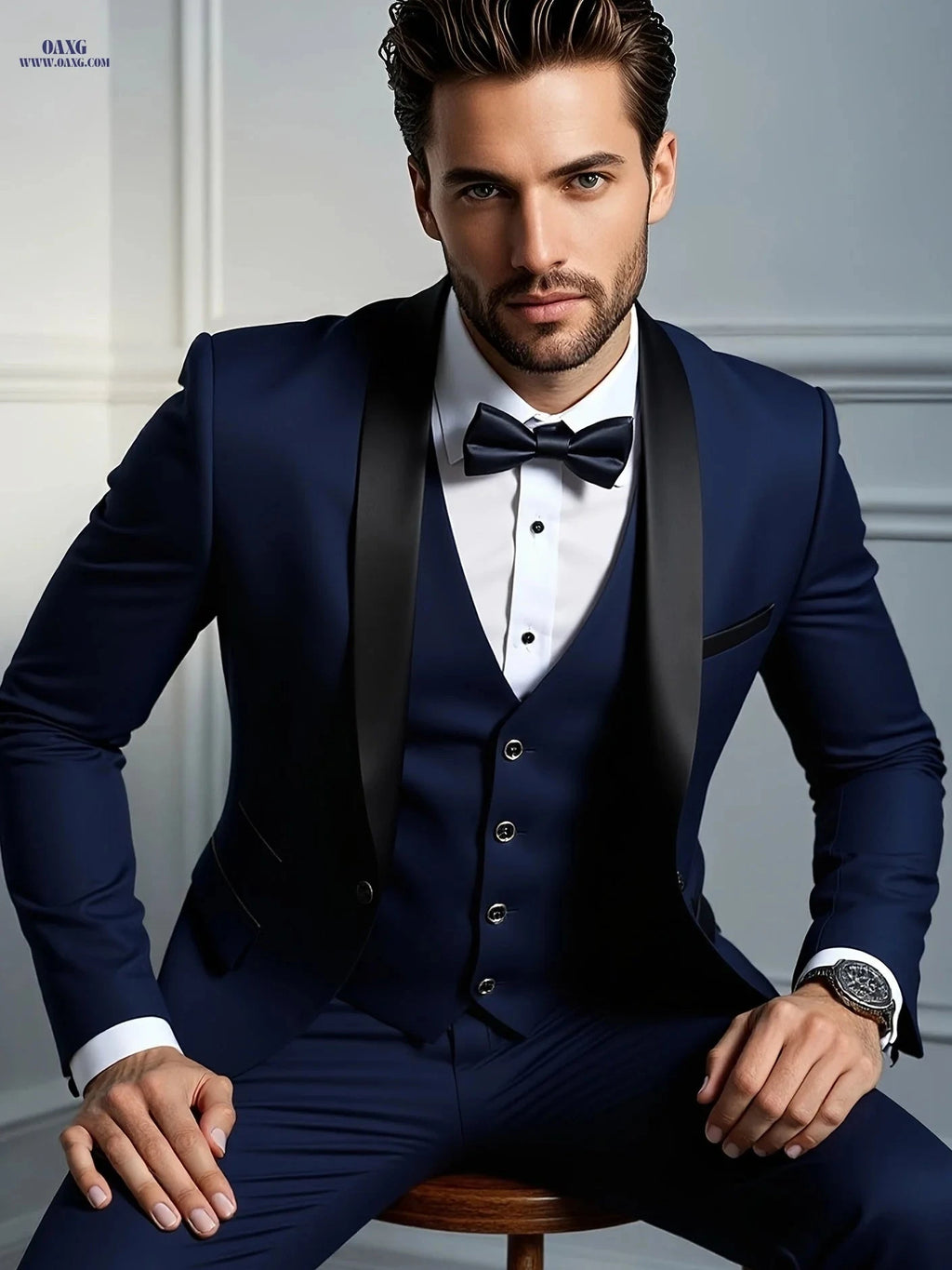 Men's Slim Fit Shawl Collar Suit - Three-Piece Holiday & Wedding Attire   OAXG 