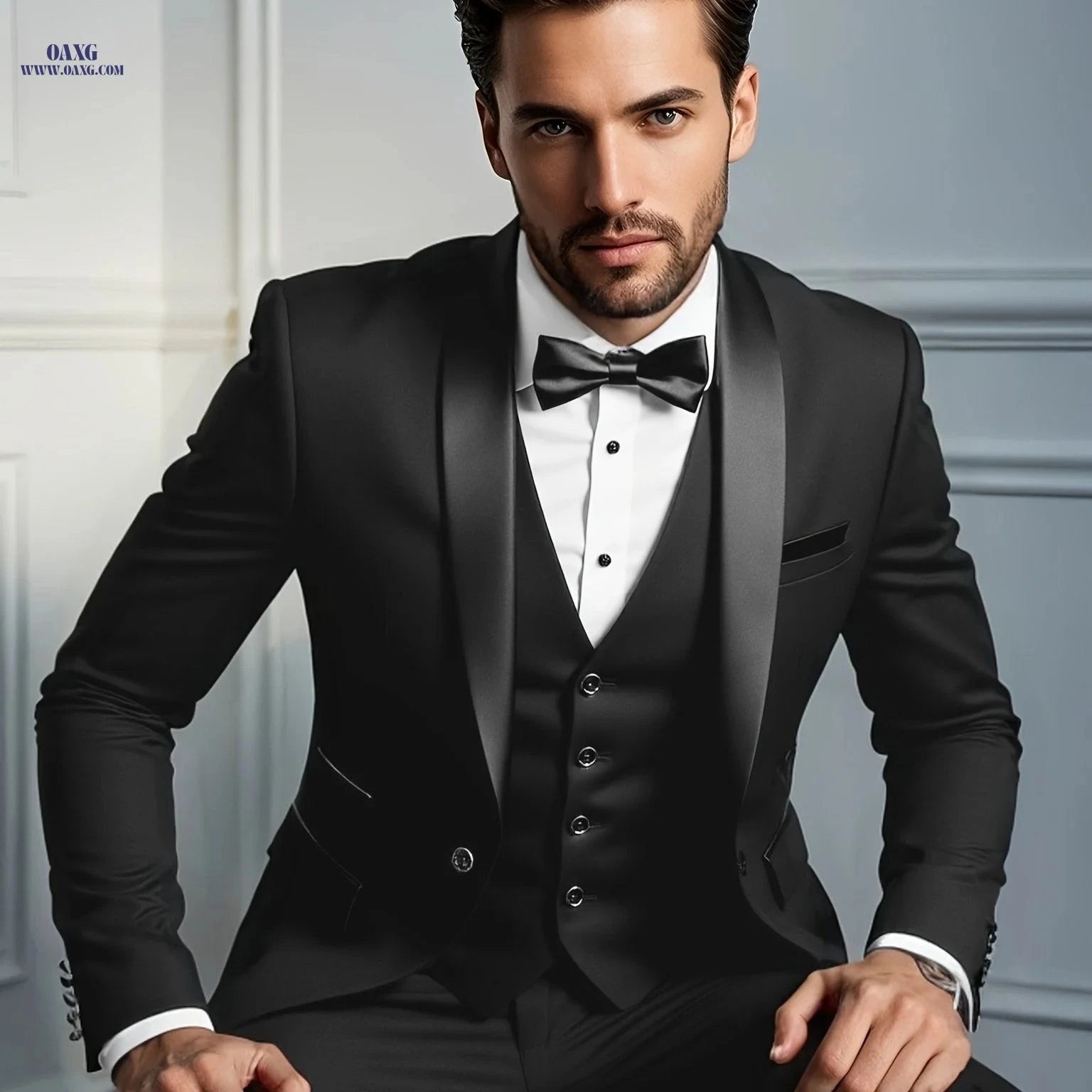 Men's Slim Fit Shawl Collar Suit - Three-Piece Holiday & Wedding Attire   OAXG 