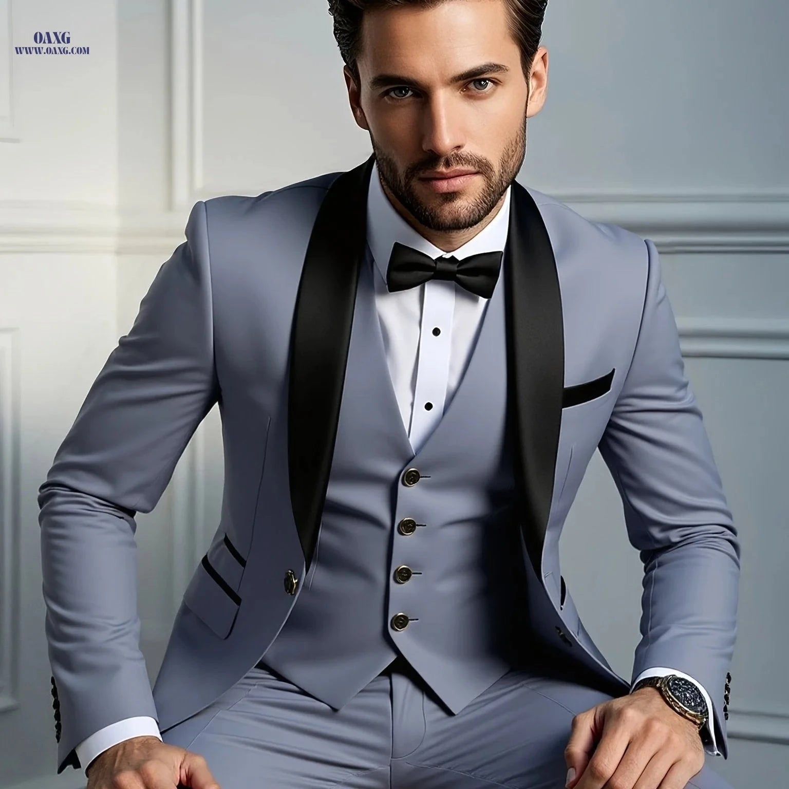 Men's Slim Fit Shawl Collar Suit - Three-Piece Holiday & Wedding Attire   OAXG 