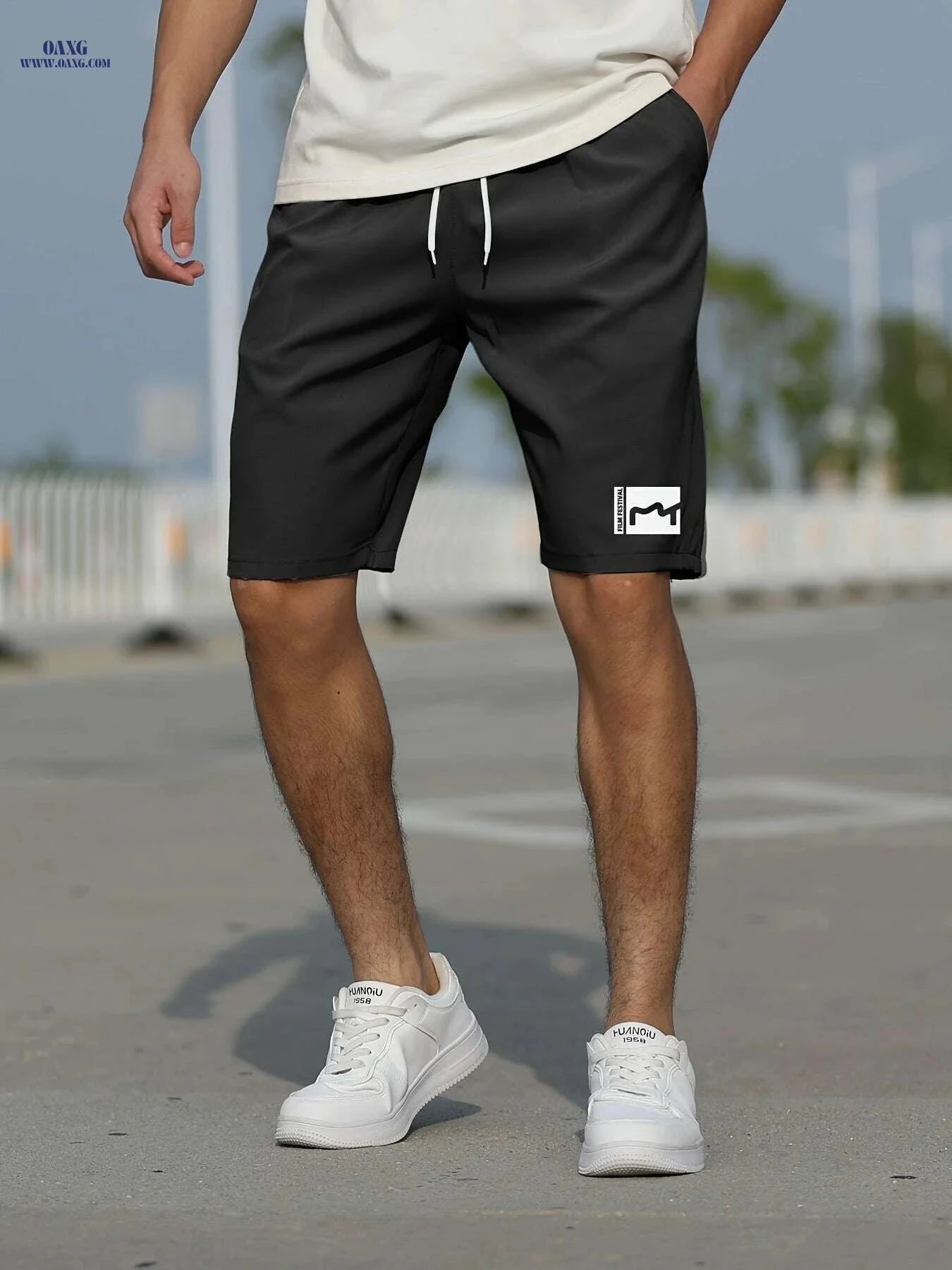 Men's Slim Fit Shorts with Pockets - Casual Summer Graphic Style   OAXG grey / S