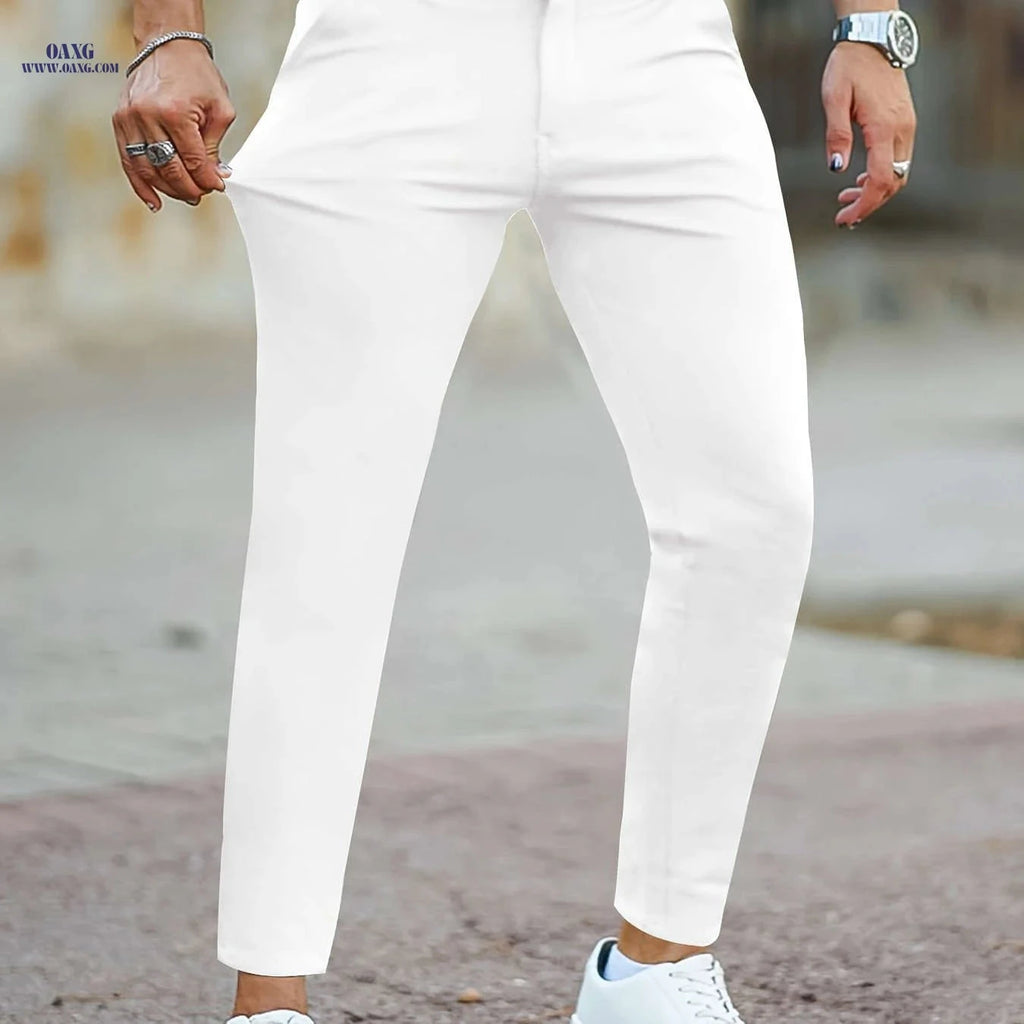 Men's Slim-Fit Skinny Pants - Solid Color Casual Trousers   OAXG 