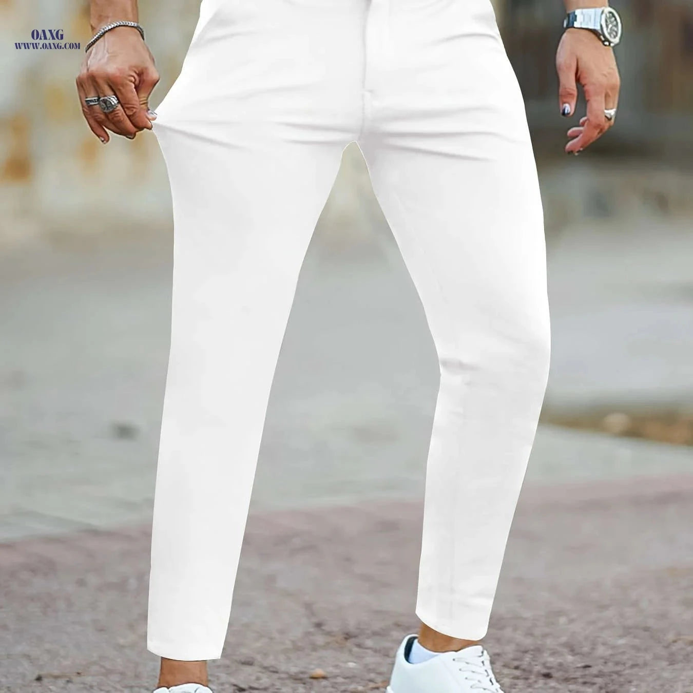 Men's Slim-Fit Skinny Pants - Solid Color Casual Trousers   OAXG 