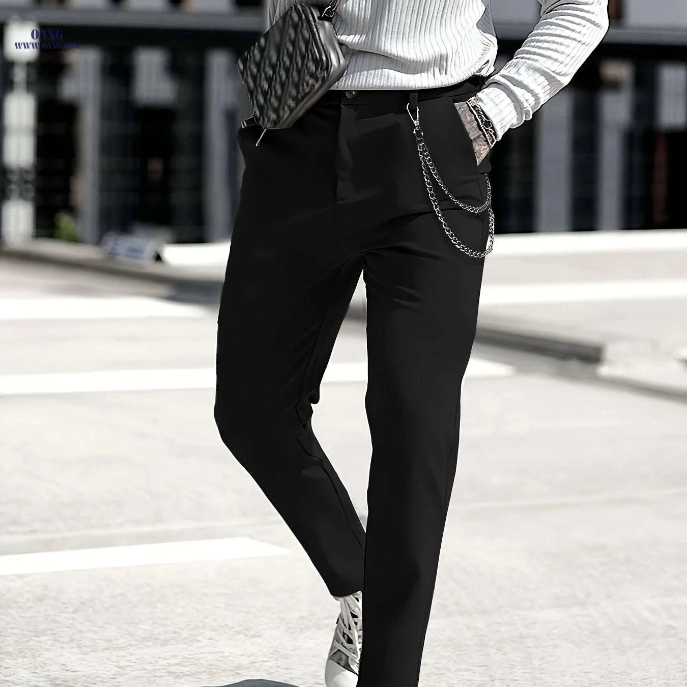 Men's Slim-Fit Skinny Pants - Solid Color Casual Trousers   OAXG 