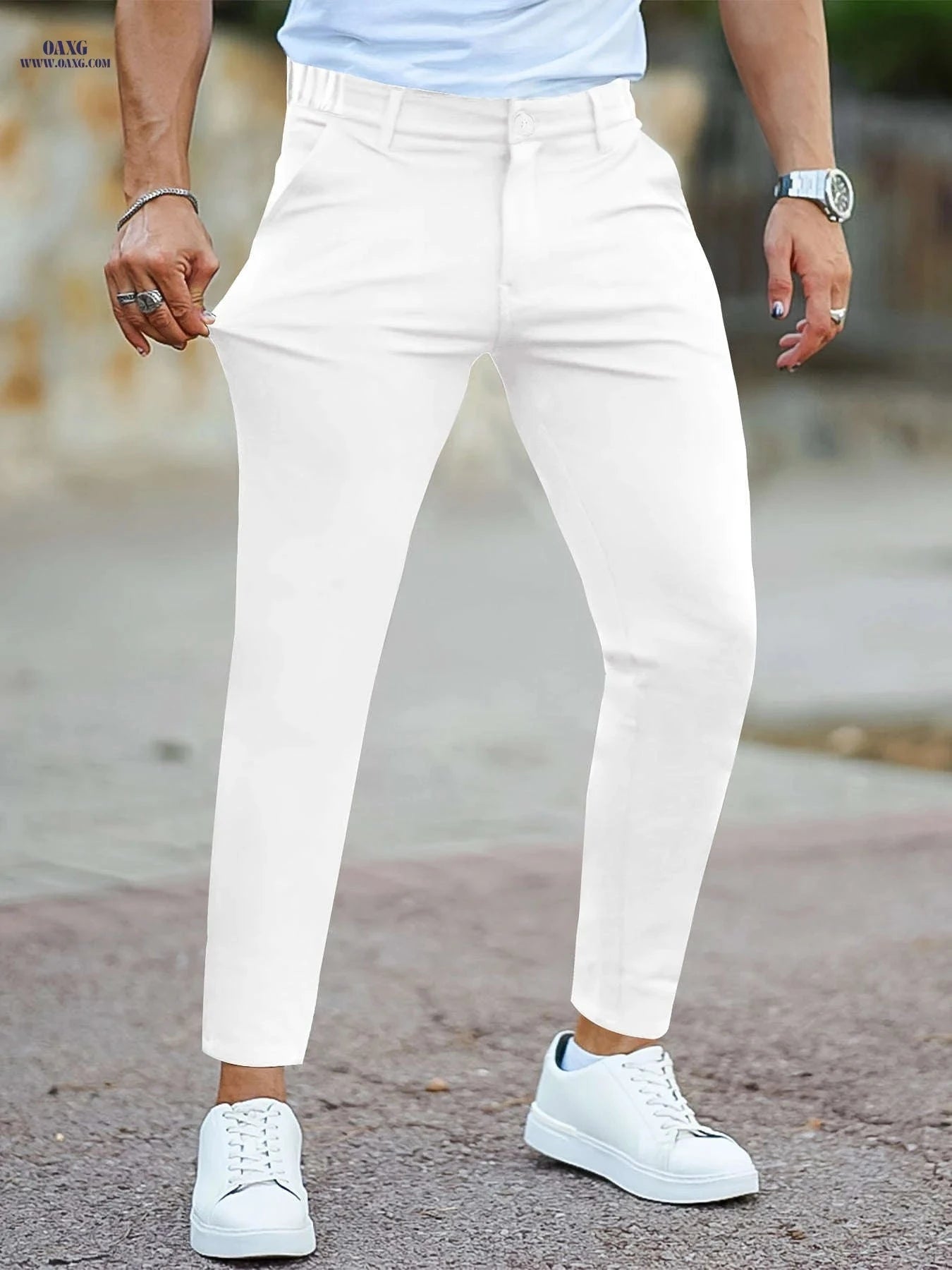 Men's Slim-Fit Skinny Pants - Solid Color Casual Trousers   OAXG 